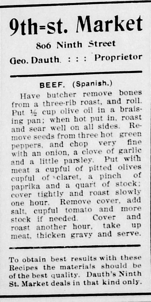 Dauth Family Archive - 1908-05-21 - The Greeley Tribune - George Dauth Store Recipe Advertisement