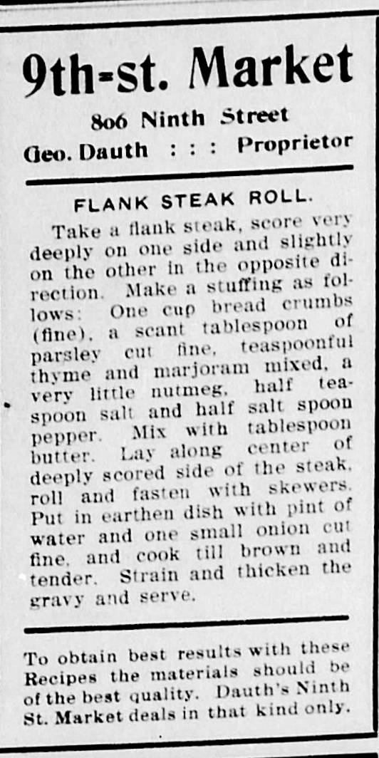 Dauth Family Archive - 1908-05-28 - The Greeley Tribune - George Dauth Store Recipe Advertisement