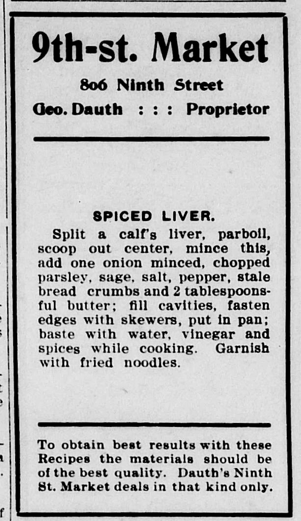 Dauth Family Archive - 1908-08-19 - The Greeley Tribune - George Dauth Store Recipe Advertisement
