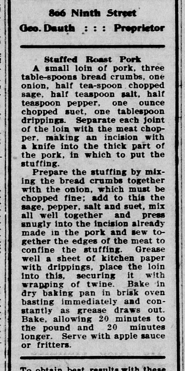 Dauth Family Archive - 1908-09-02 - The Greeley Tribune - George Dauth Store Recipe Advertisement