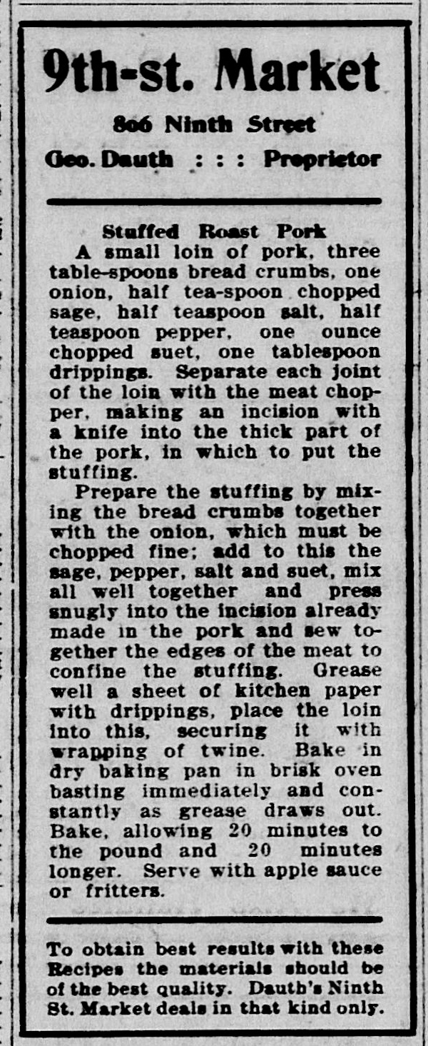 Dauth Family Archive - 1908-09-02 - The Greeley Tribune - George Dauth Store Recipe Advertisement