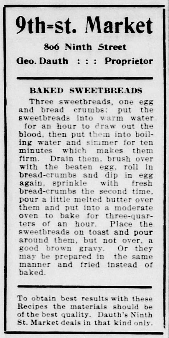Dauth Family Archive - 1908-09-16 - The Greeley Tribune - George Dauth Store Recipe Advertisement