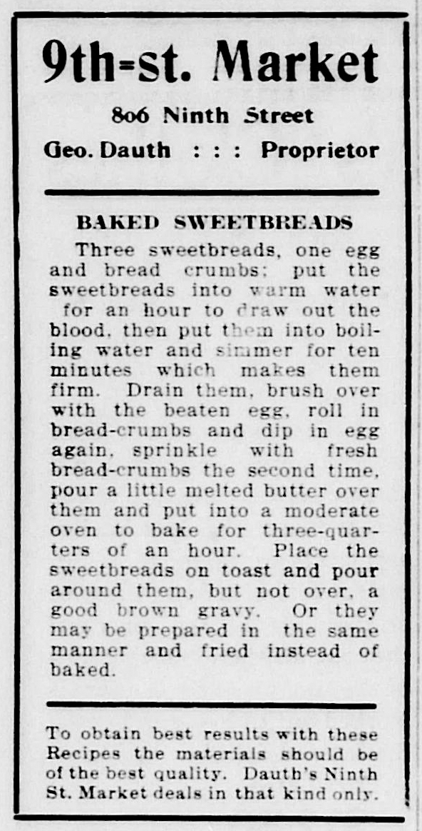 Dauth Family Archive - 1908-09-16 - The Greeley Tribune - George Dauth Store Recipe Advertisement