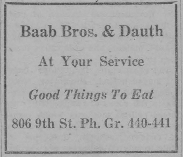 Dauth Family Archive - 1923-01-10 - The Mirror - Baab Bros & Dauth Advertisement