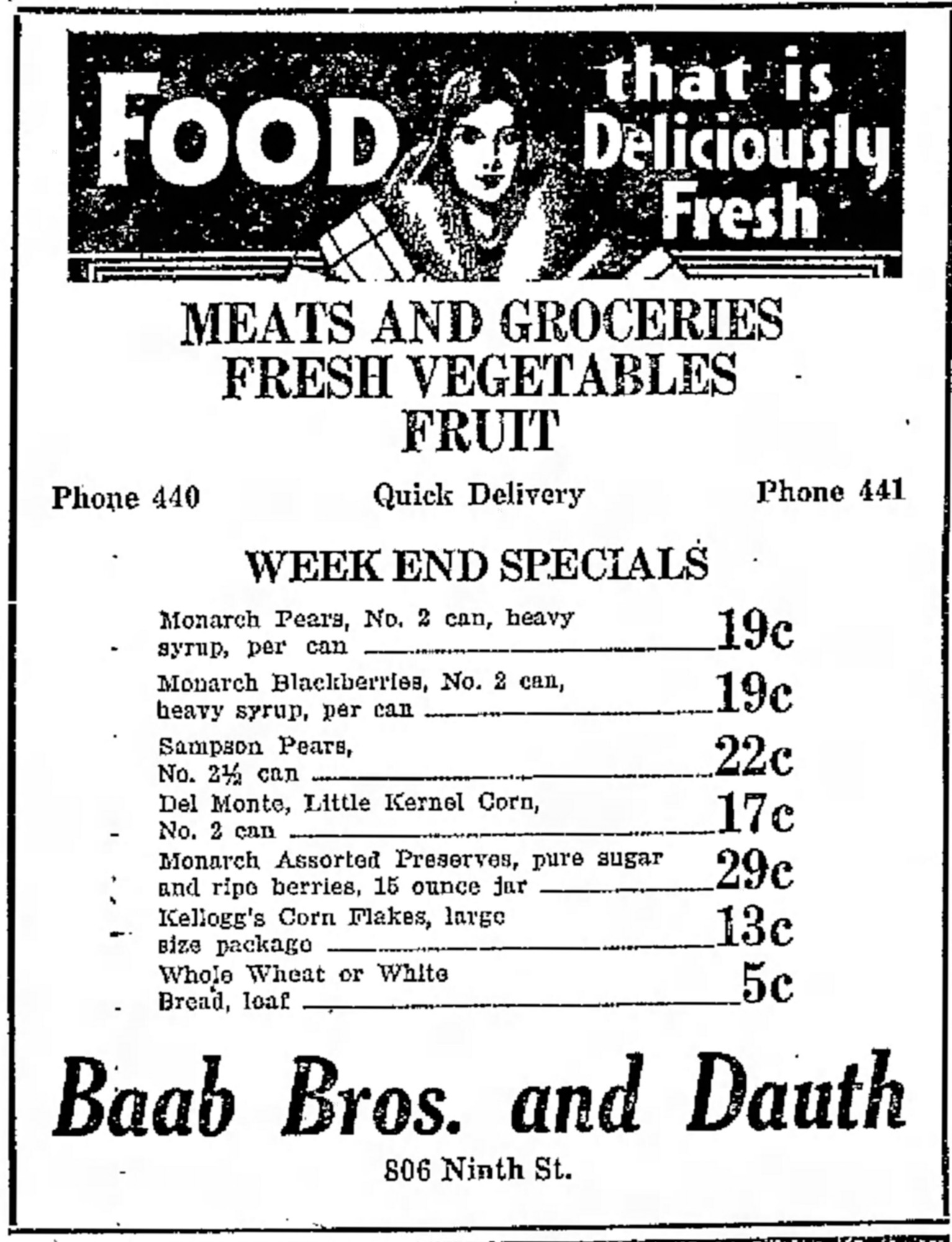 Dauth Family Archive - 1931-02-13 - Greeley Daily Tribune - Baab Bros and Dauth Advertisement
