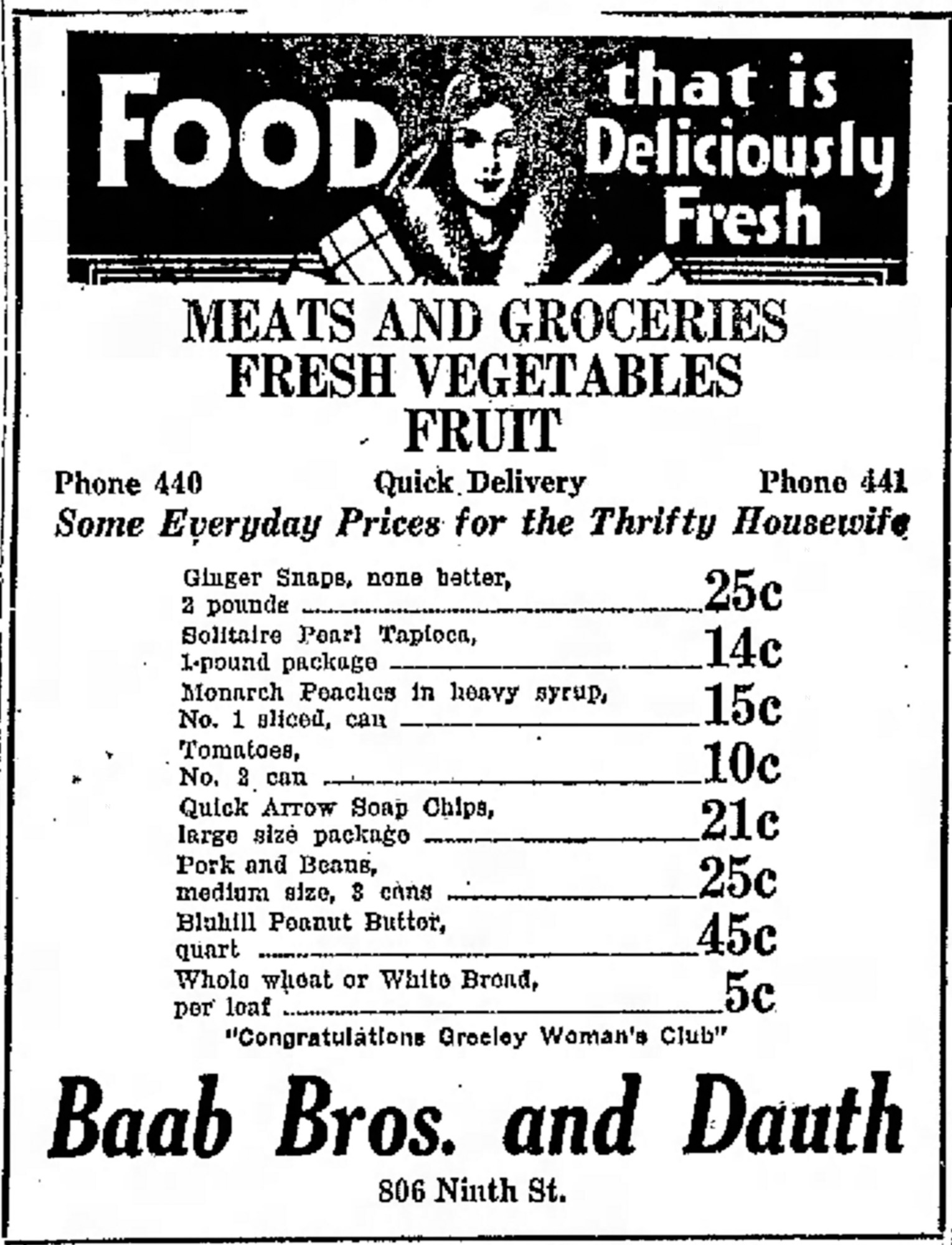 Dauth Family Archive - 1931-02-17 - Greeley Daily Tribune - Baab Bros and Dauth Advertisement