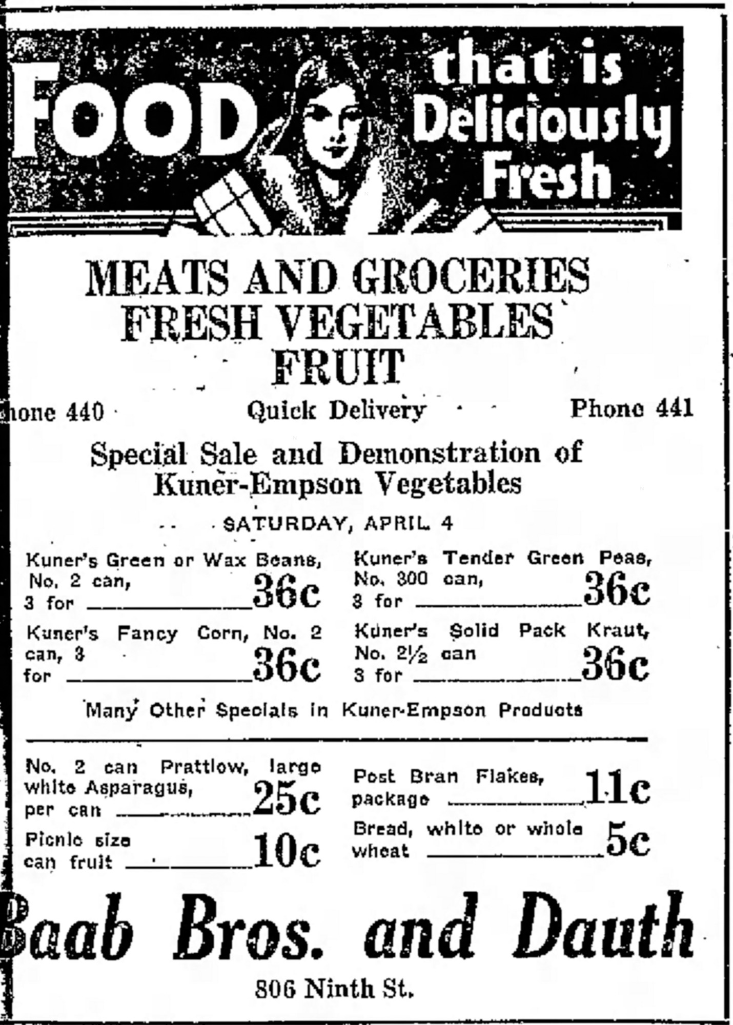 Dauth Family Archive - 1931-04-03 - Greeley Daily Tribune - Baab Bros and Dauth Advertisement