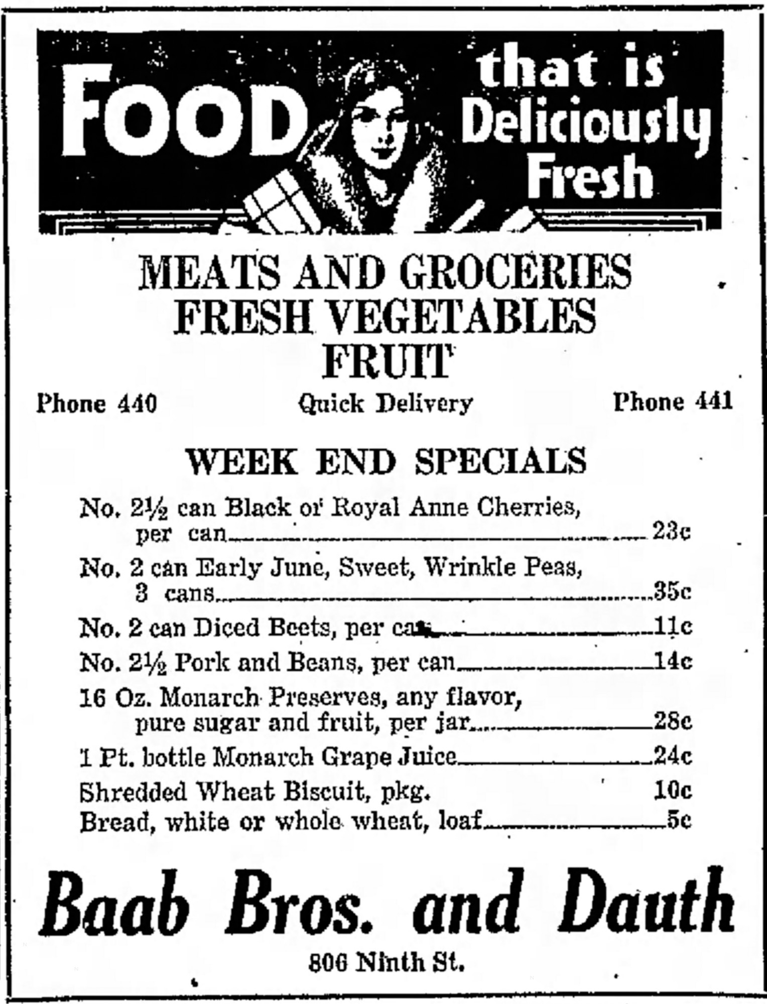 Dauth Family Archive - 1931-04-10 - Greeley Daily Tribune - Baab Bros and Dauth Advertisement
