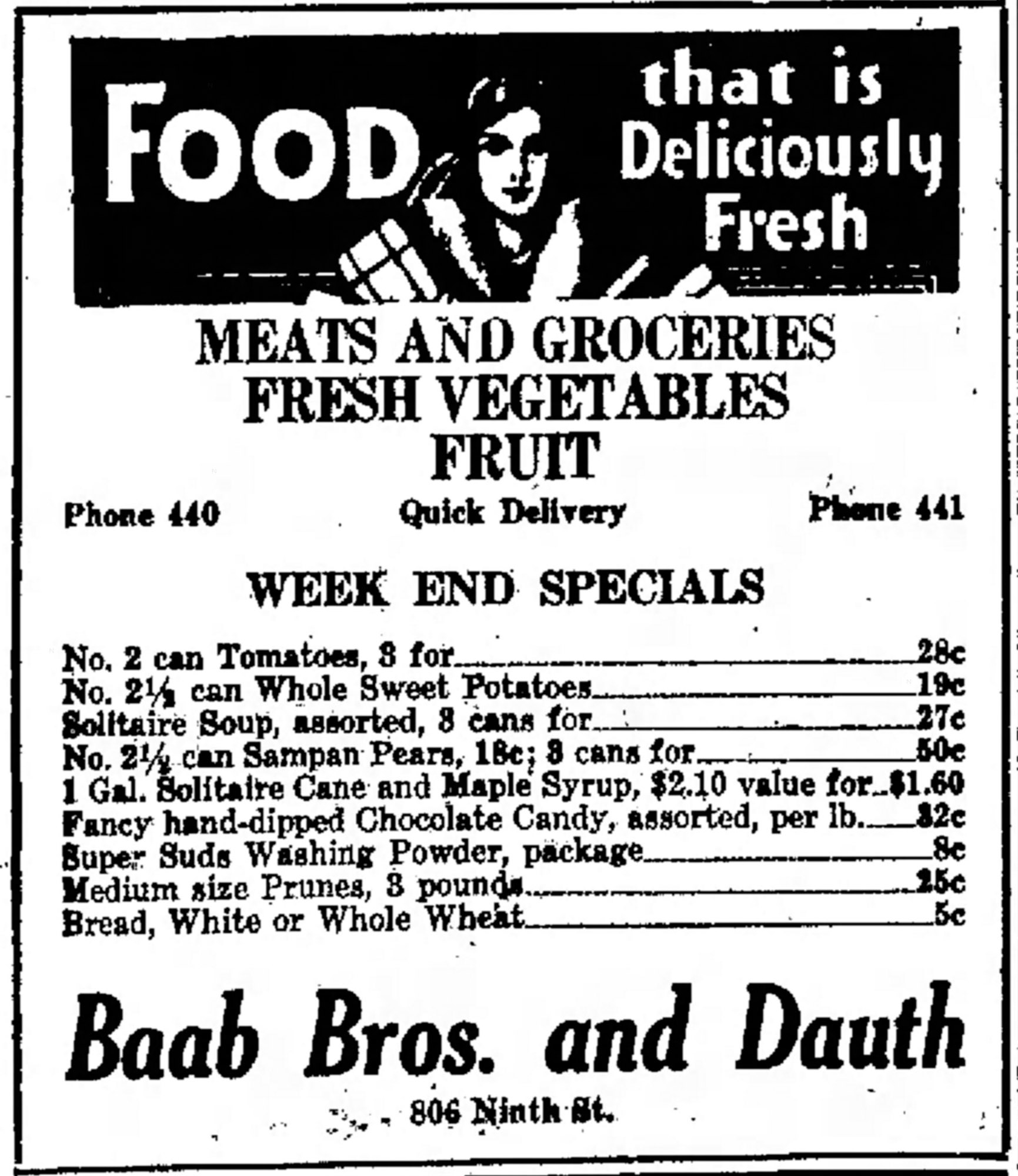 Dauth Family Archive - 1931-05-01 - Greeley Daily Tribune - Baab Bros and Dauth Advertisement