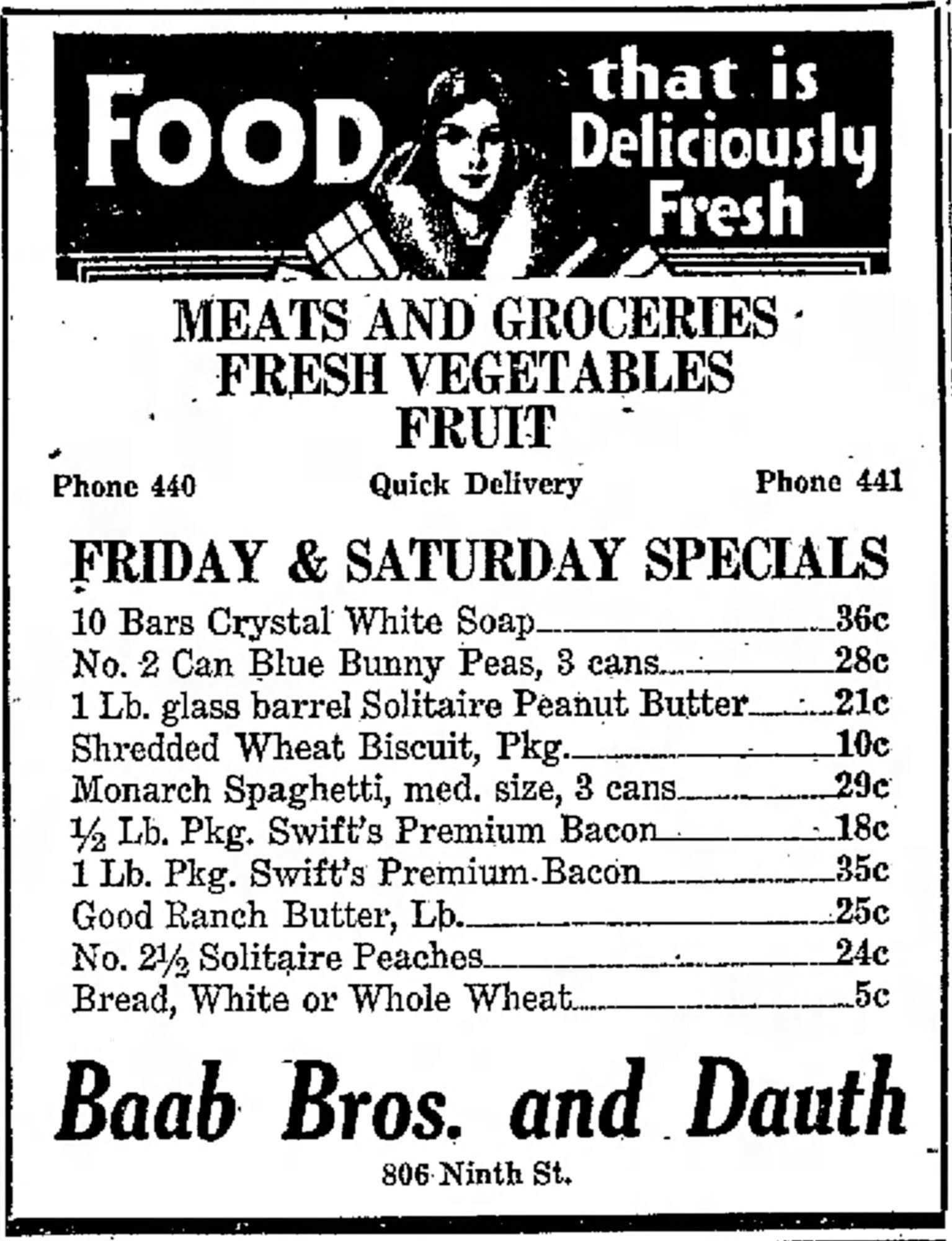Dauth Family Archive - 1931-05-08 - Greeley Daily Tribune - Baab Bros and Dauth Advertisement