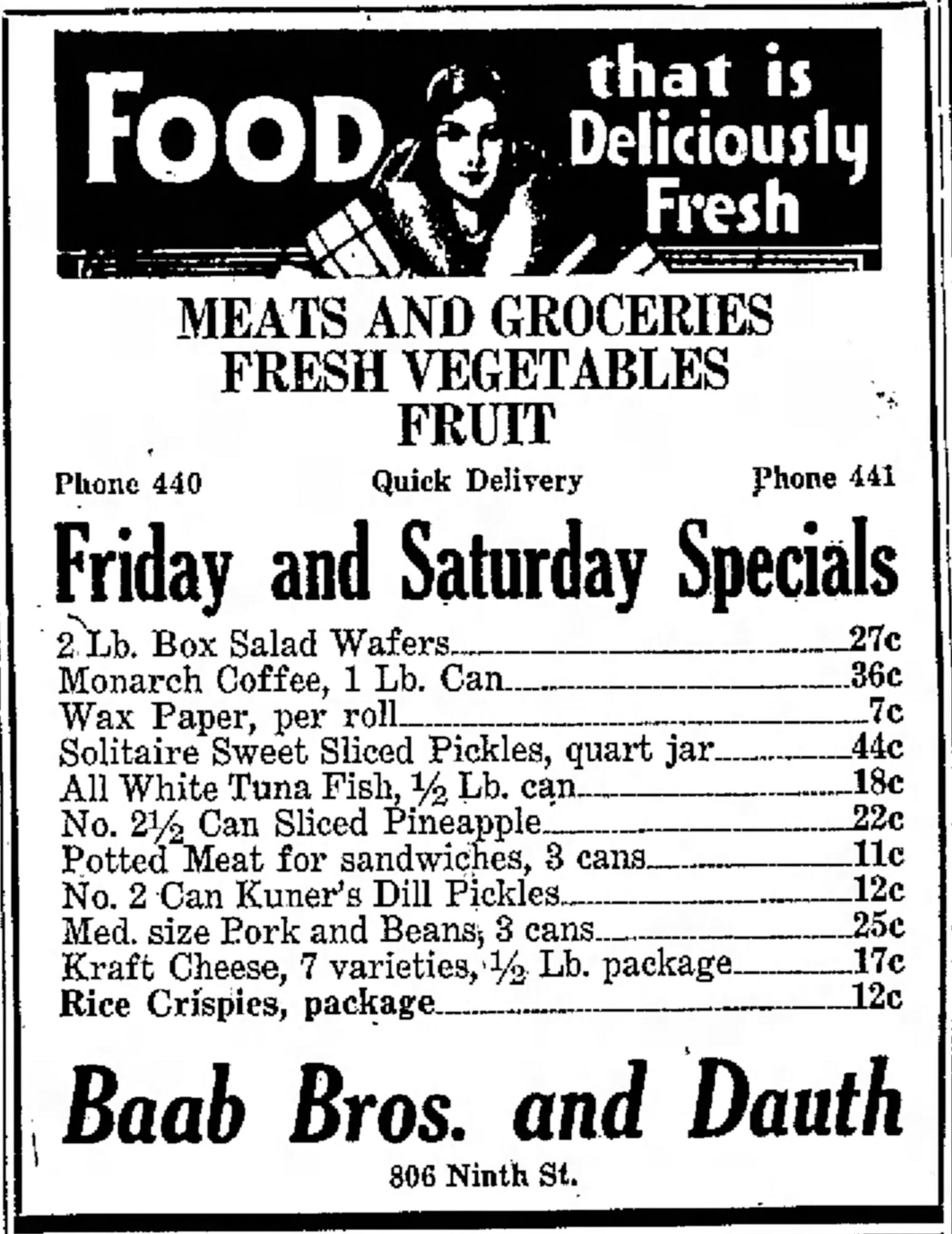 Dauth Family Archive - 1931-06-05 - Greeley Daily Tribune - Baab Bros and Dauth Advertisement