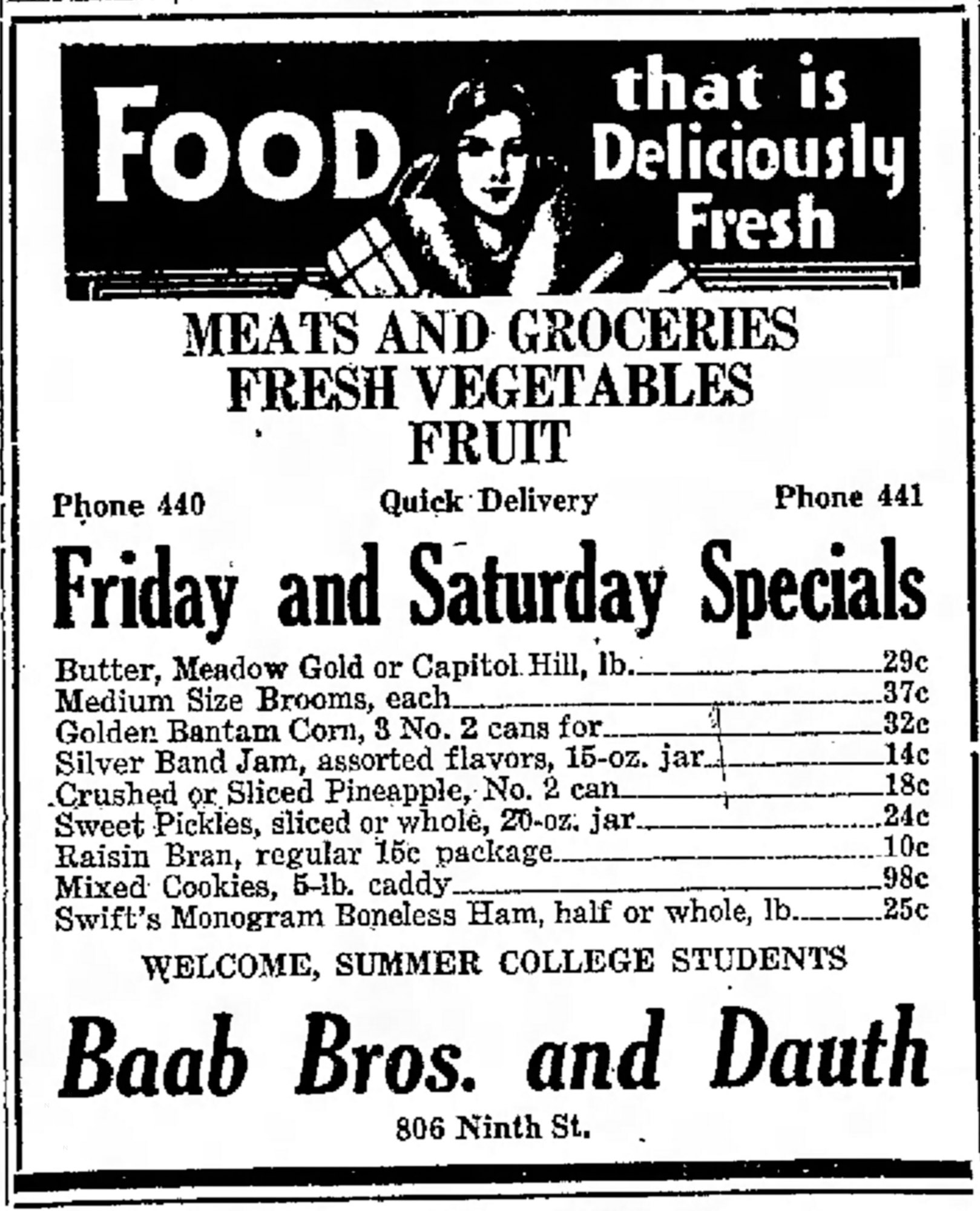 Dauth Family Archive - 1931-06-12 - Greeley Daily Tribune - Baab Bros and Dauth Advertisement