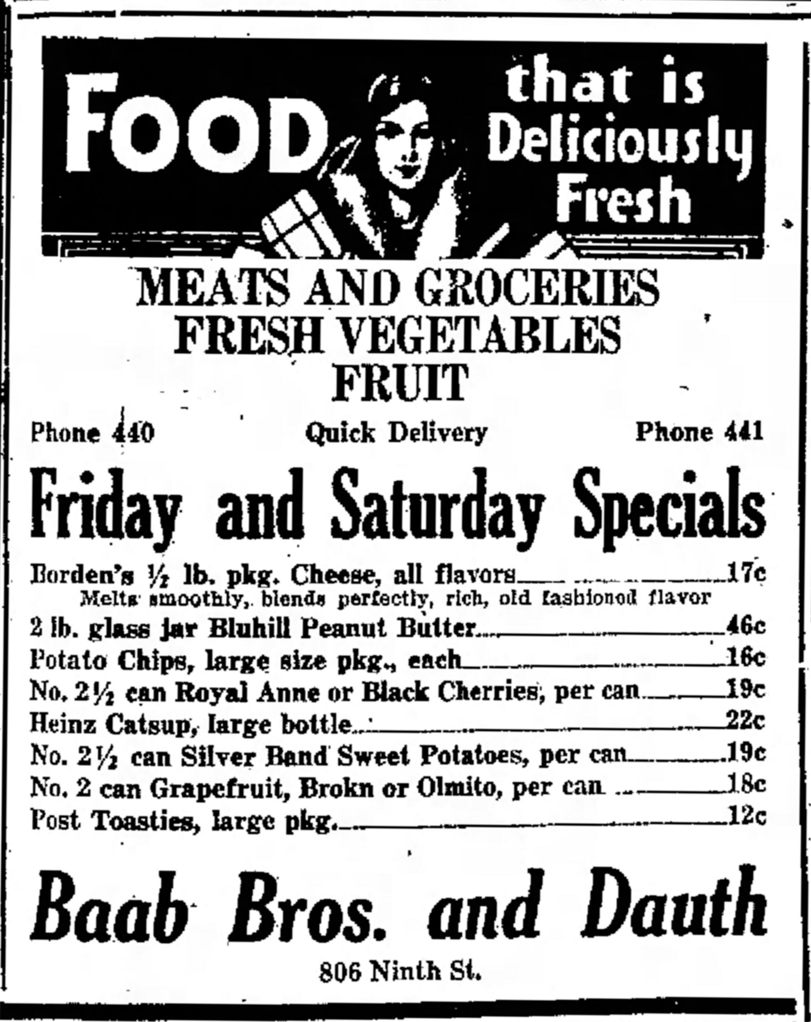 Dauth Family Archive - 1931-06-19 - Greeley Daily Tribune - Baab Bros and Dauth Advertisement