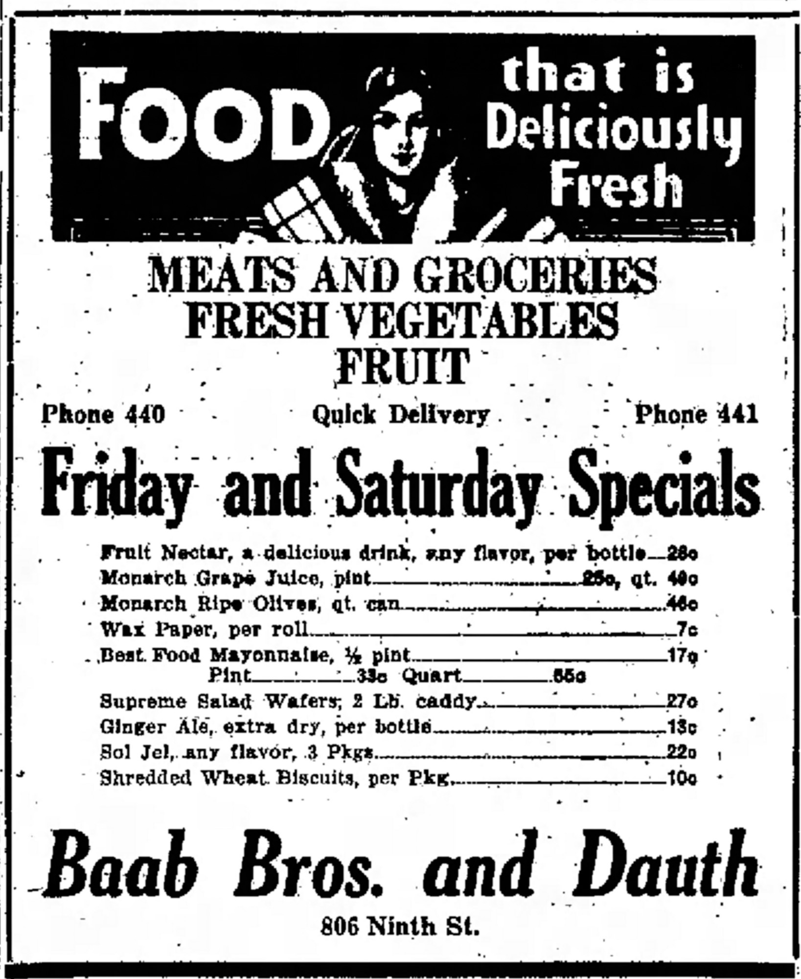 Dauth Family Archive - 1931-06-26 - Greeley Daily Tribune - Baab Bros and Dauth Advertisement