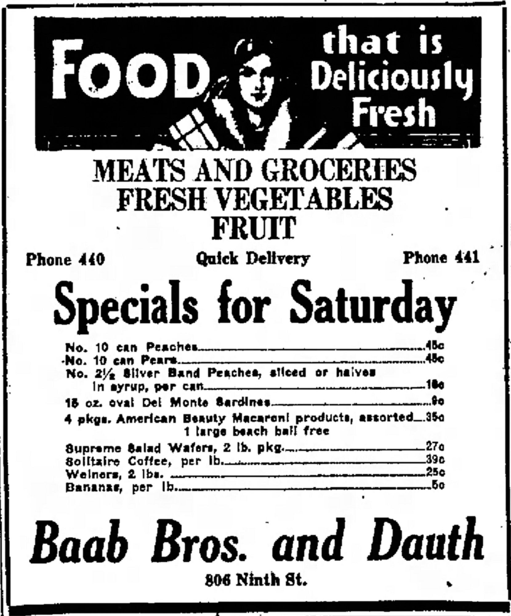 Dauth Family Archive - 1931-07-10 - Greeley Daily Tribune - Baab Bros and Dauth Advertisement