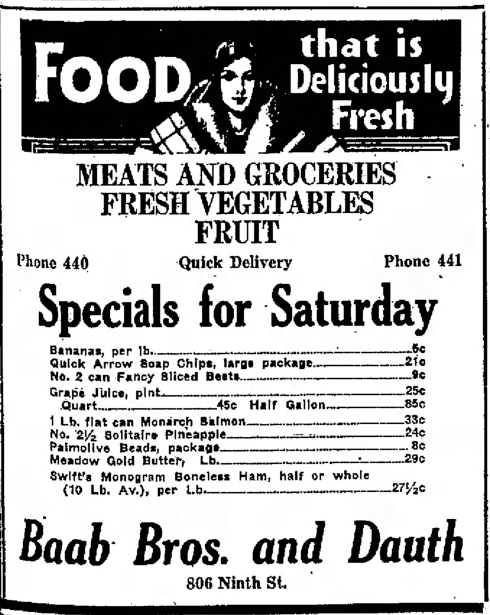 Dauth Family Archive - 1931-07-17 - Greeley Daily Tribune - Baab Bros and Dauth Advertisement