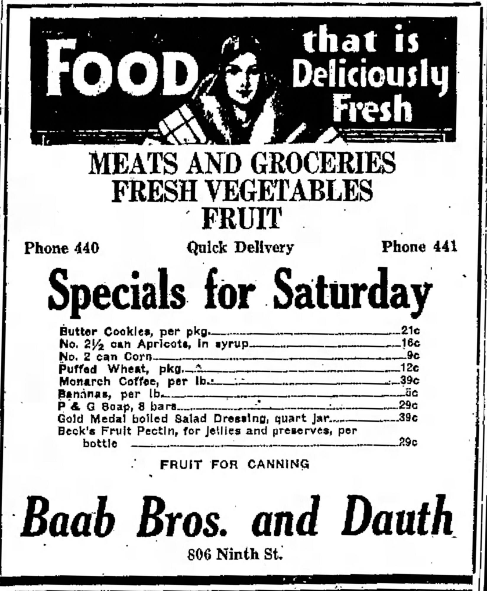 Dauth Family Archive - 1931-07-24 - Greeley Daily Tribune - Baab Bros and Dauth Advertisement