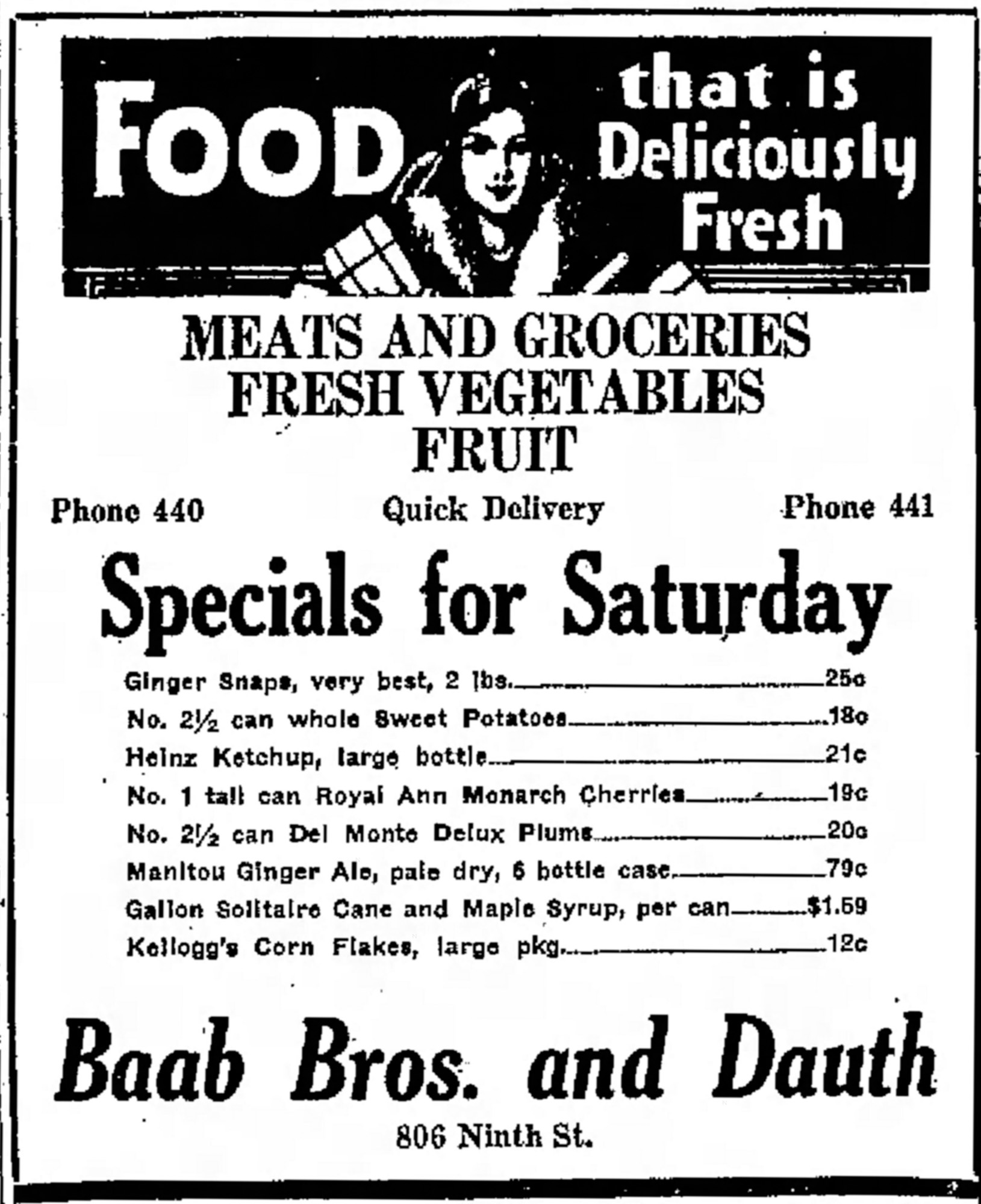Dauth Family Archive - 1931-07-31 - Greeley Daily Tribune - Baab Bros and Dauth Advertisement