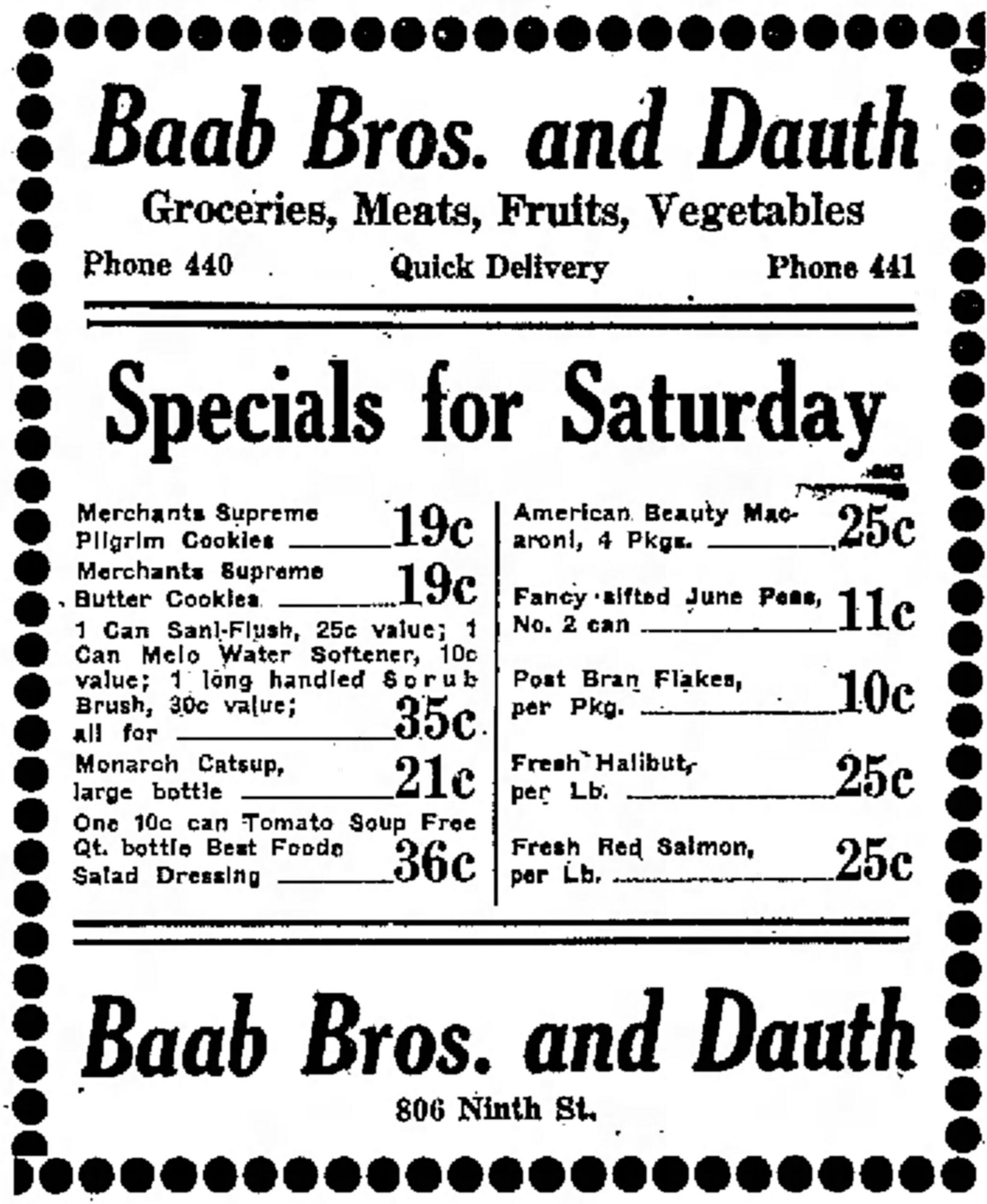 Dauth Family Archive - 1931-08-21 - Greeley Daily Tribune - Baab Bros and Dauth Advertisement