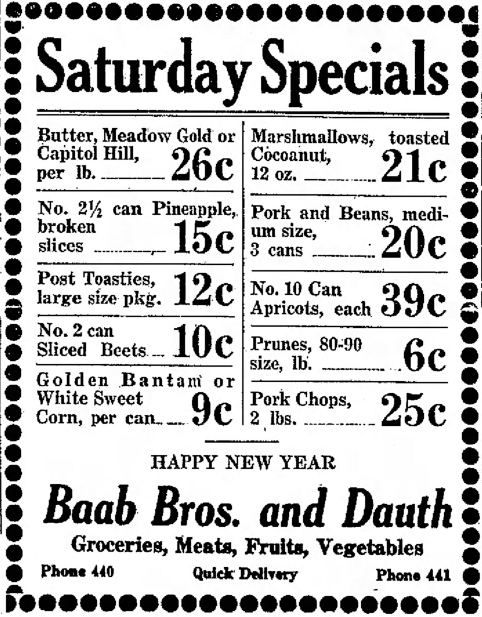 Dauth Family Archive - 1932-01-01 - Greeley Daily Tribune - Baab Bros and Dauth Advertisement