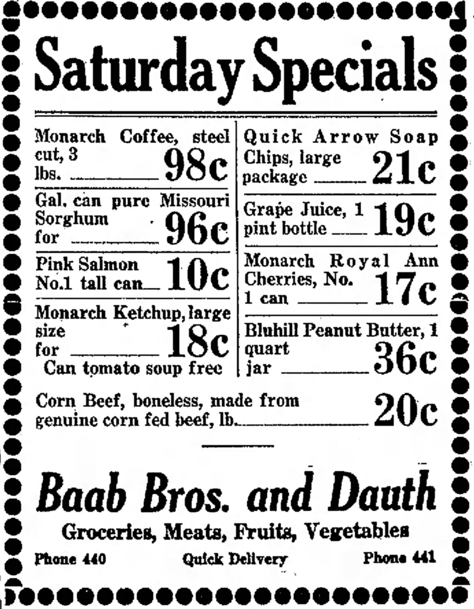 Dauth Family Archive - 1932-01-08 - Greeley Daily Tribune - Baab Bros and Dauth Advertisement