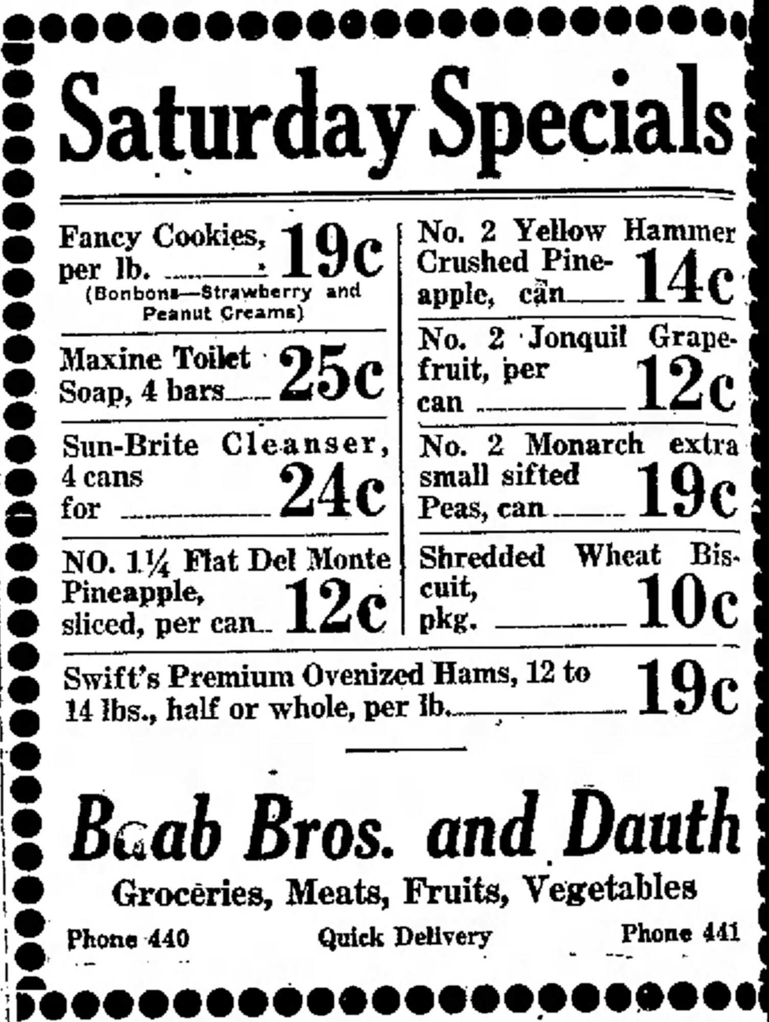 Dauth Family Archive - 1932-01-15 - Greeley Daily Tribune - Baab Bros and Dauth Advertisement