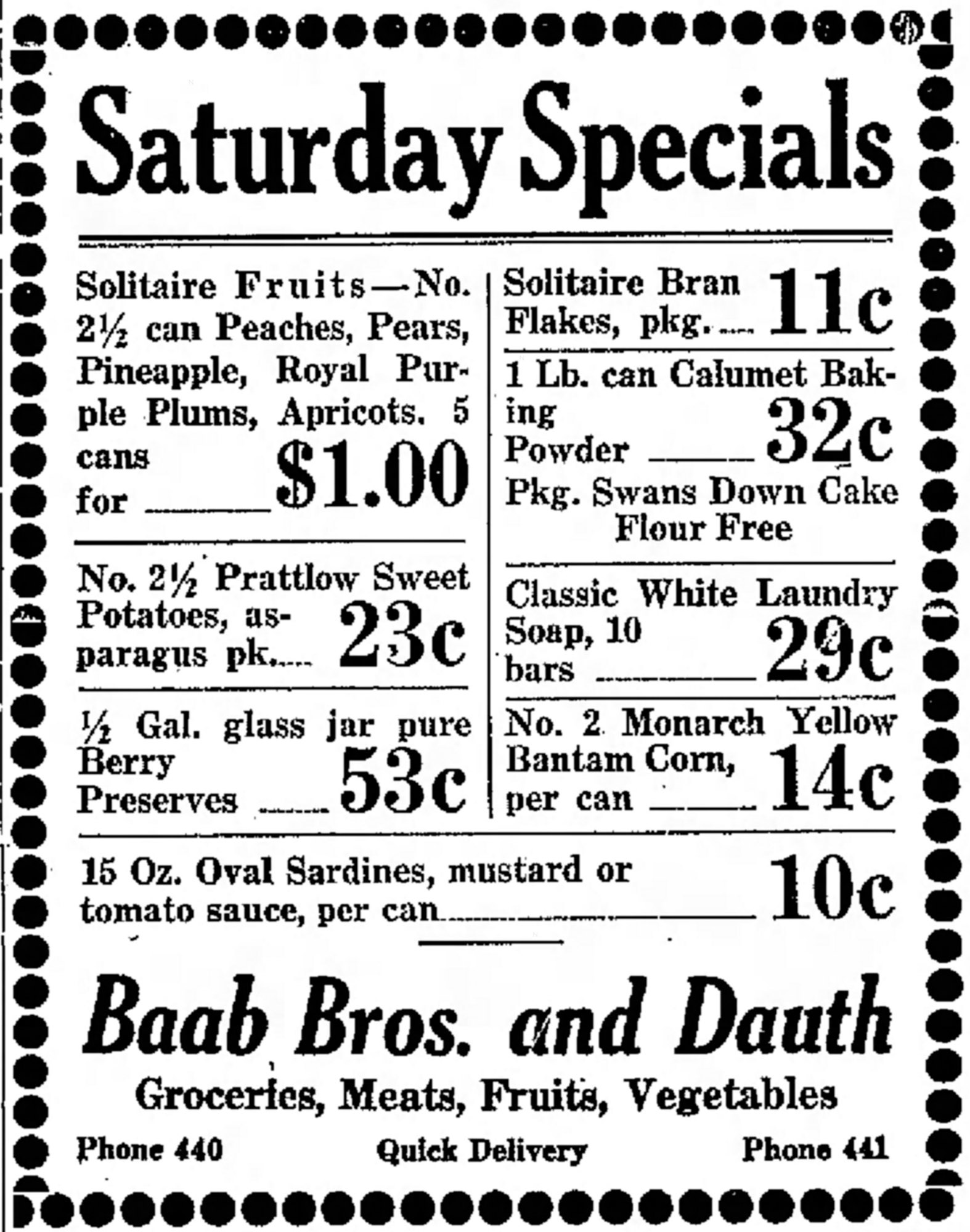 Dauth Family Archive - 1932-01-22 - Greeley Daily Tribune - Baab Bros and Dauth Advertisement