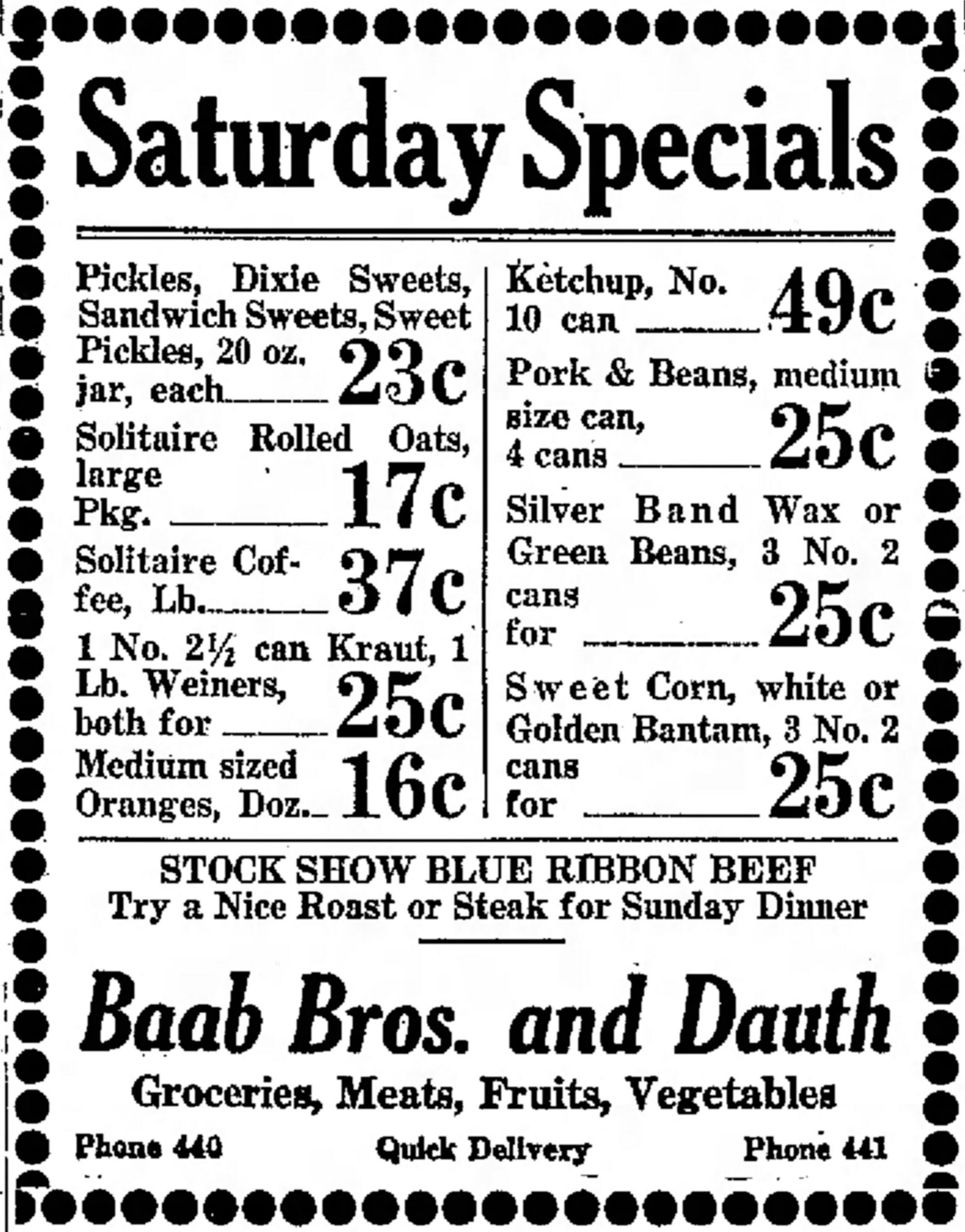 Dauth Family Archive - 1932-01-29 - Greeley Daily Tribune - Baab Bros and Dauth Advertisement