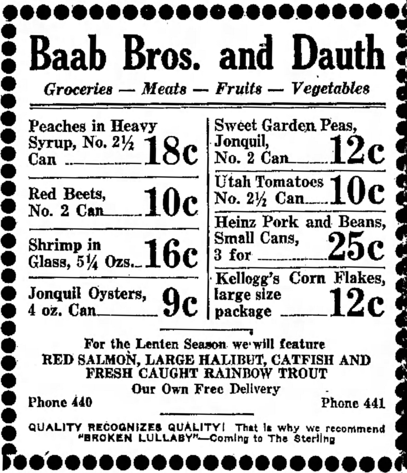 Dauth Family Archive - 1932-03-02 - Greeley Daily Tribune - Baab Bros and Dauth Advertisement