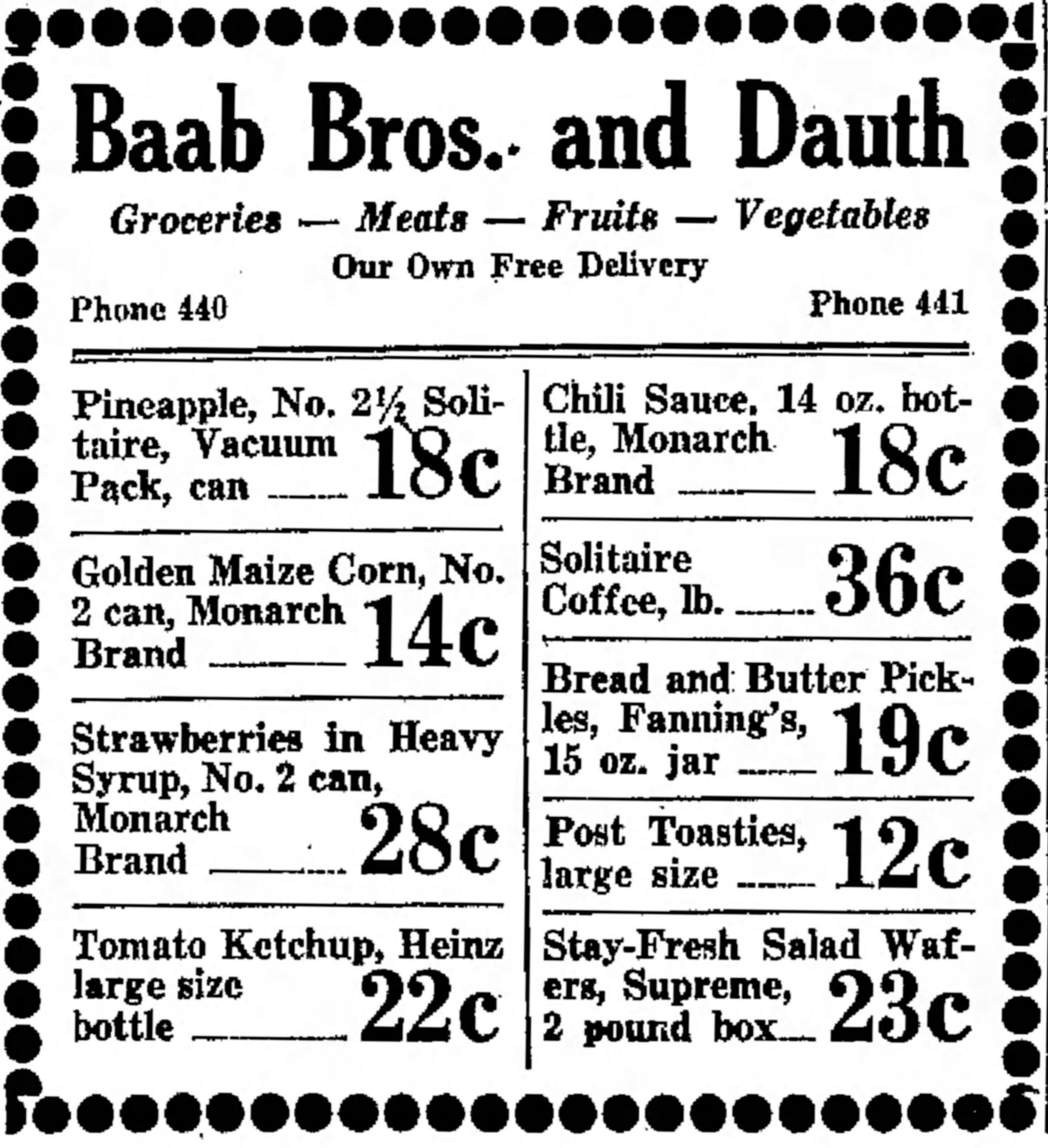 Dauth Family Archive - 1932-03-09 - Greeley Daily Tribune - Baab Bros and Dauth Advertisement