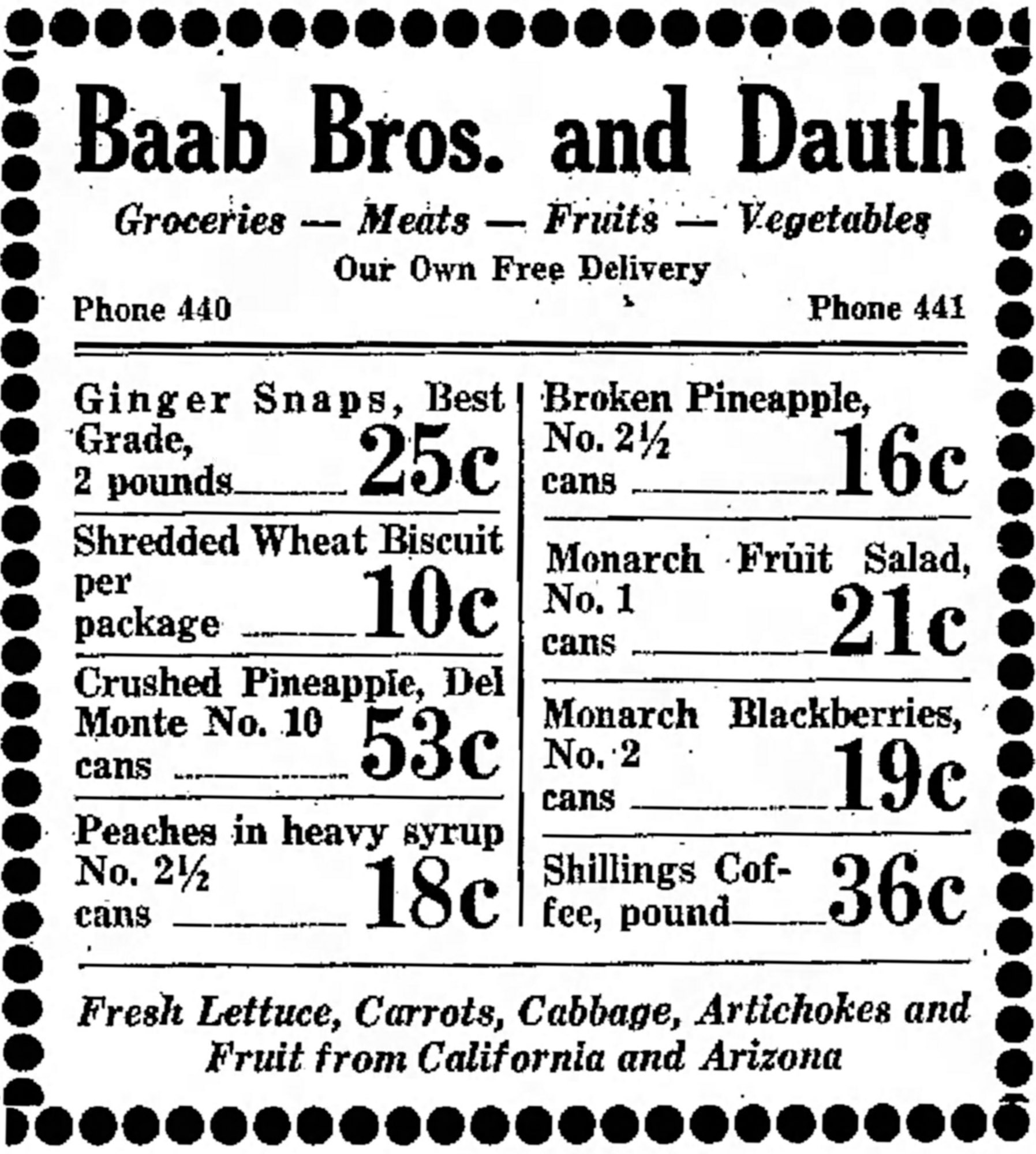 Dauth Family Archive - 1932-03-16 - Greeley Daily Tribune - Baab Bros and Dauth Advertisement