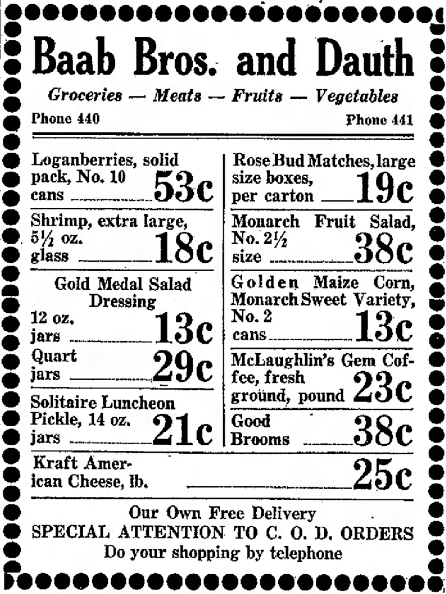 Dauth Family Archive - 1932-03-30 - Greeley Daily Tribune - Baab Bros and Dauth Advertisement