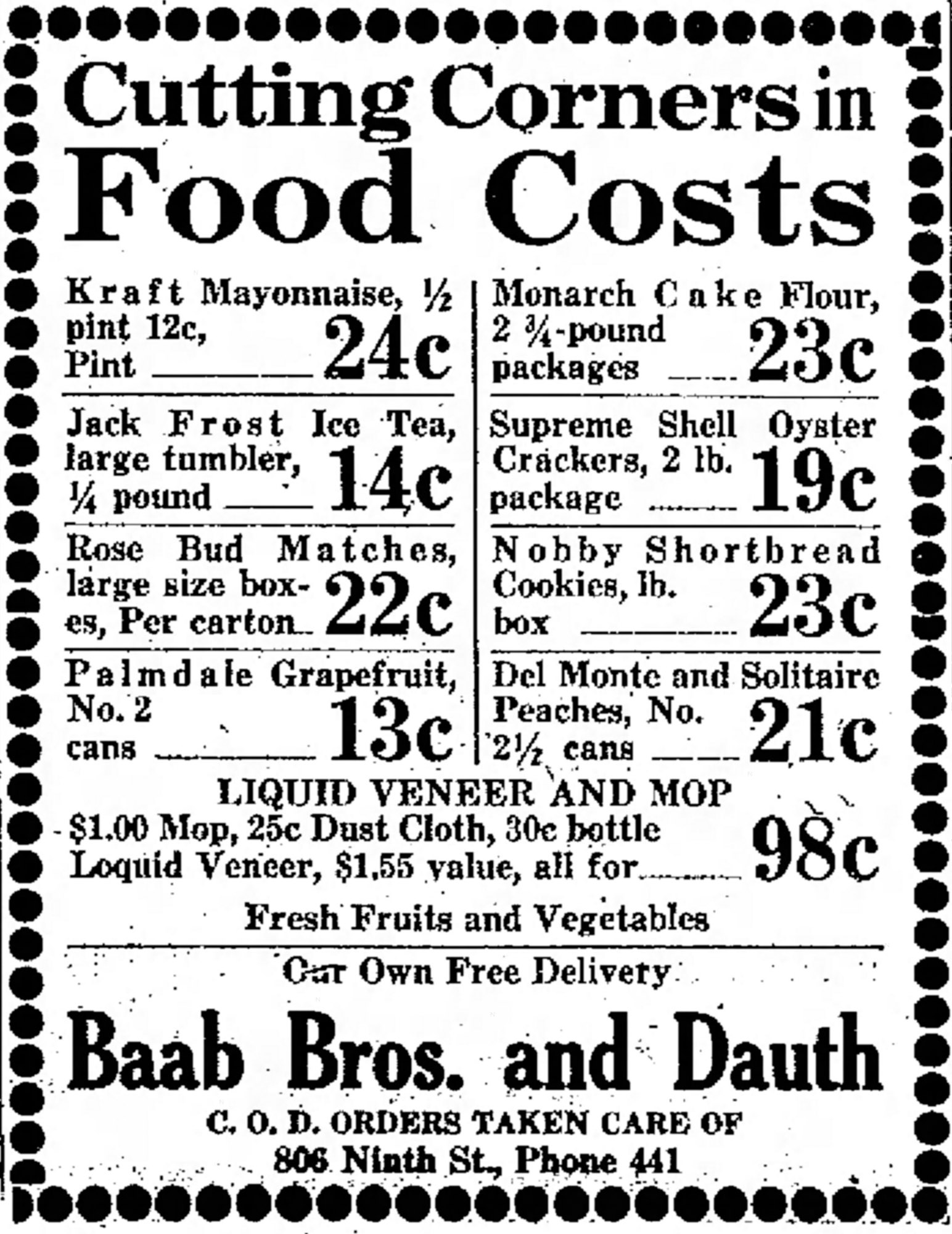 Dauth Family Archive - 1932-05-19 - Greeley Daily Tribune - Baab Bros and Dauth Advertisement
