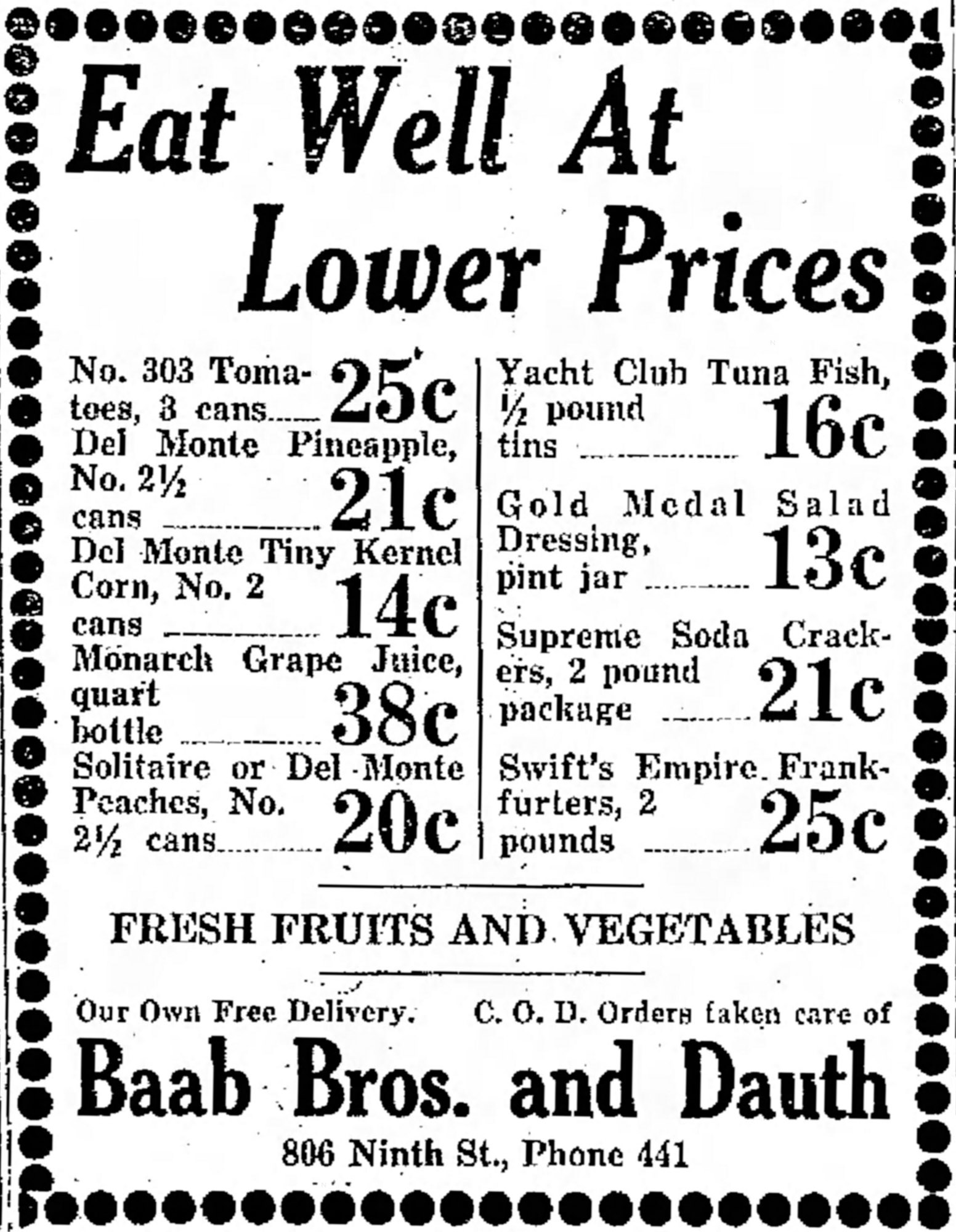 Dauth Family Archive - 1932-07-07 - Greeley Daily Tribune - Baab Bros and Dauth Advertisement