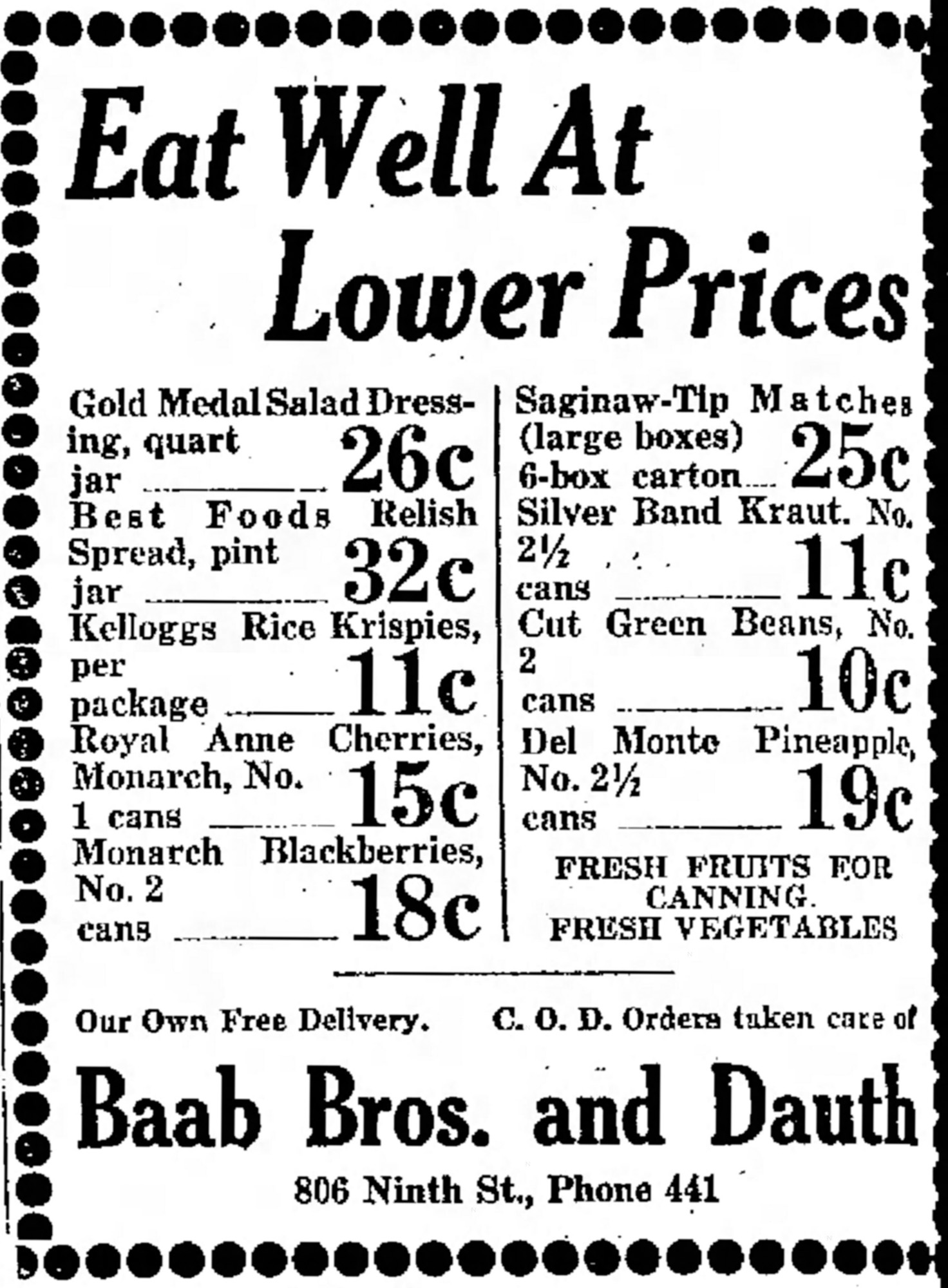 Dauth Family Archive - 1932-07-28 - Greeley Daily Tribune - Baab Bros and Dauth Advertisement