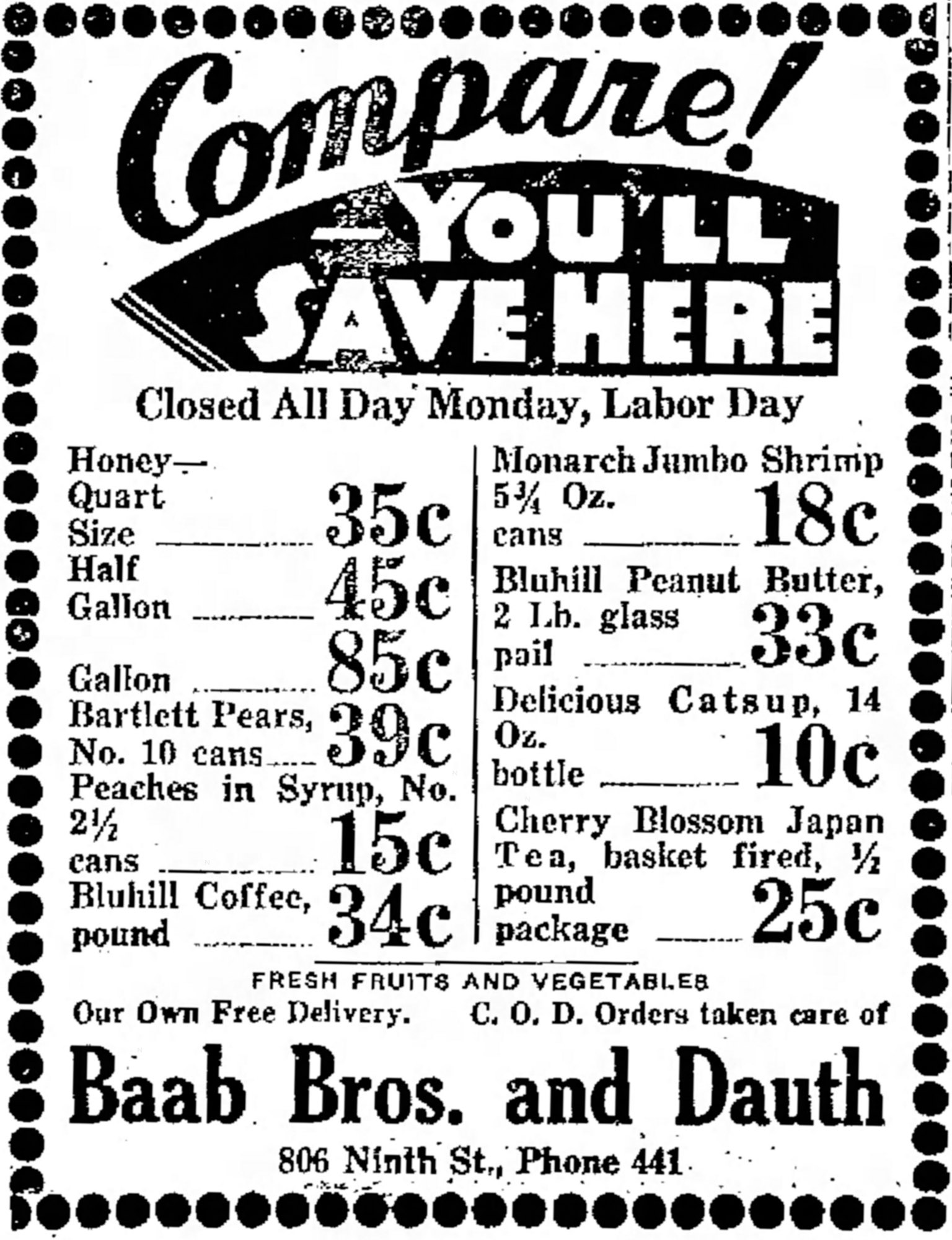 Dauth Family Archive - 1932-09-02 - Greeley Daily Tribune - Baab Bros and Dauth Advertisement