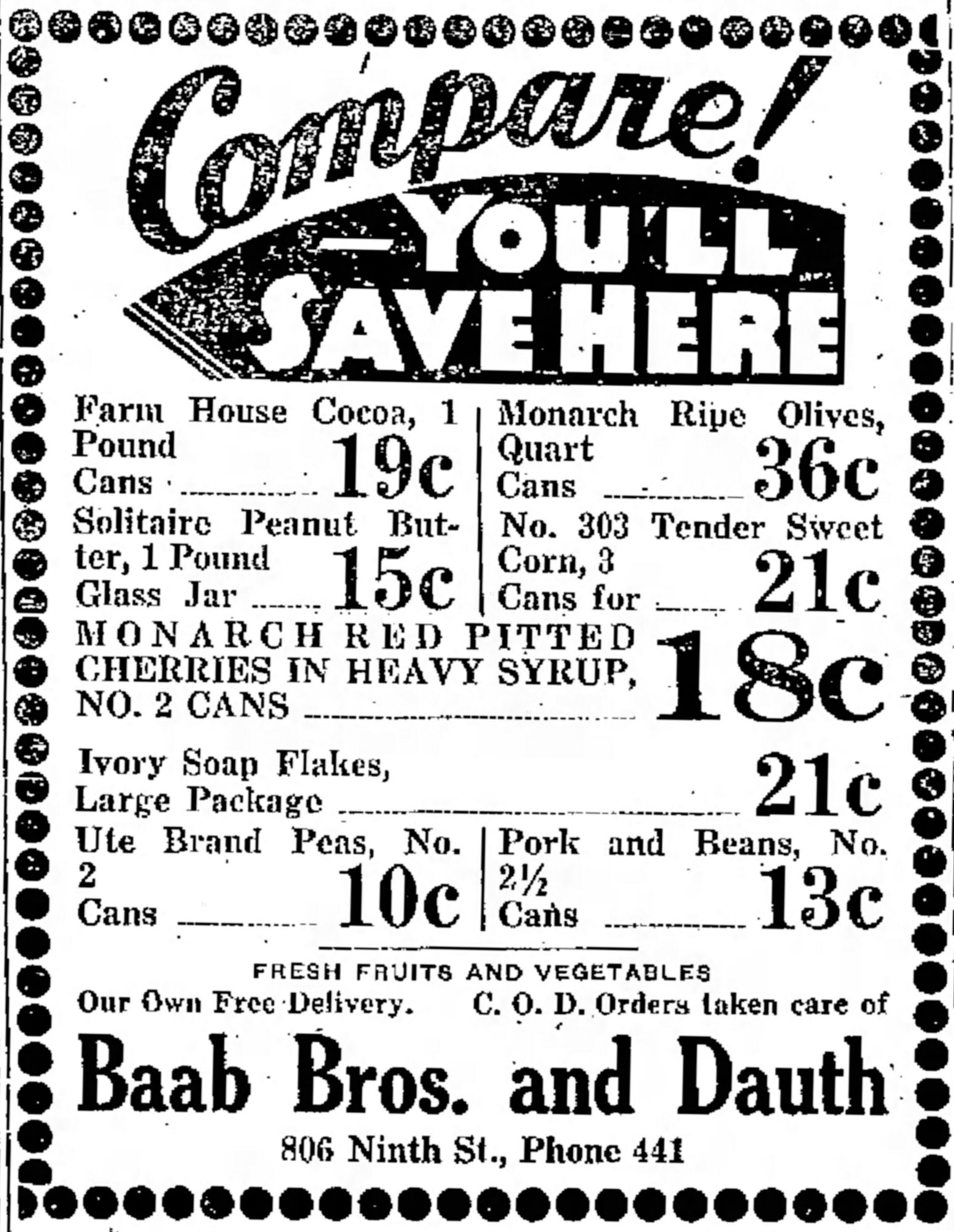 Dauth Family Archive - 1932-09-09 - Greeley Daily Tribune - Baab Bros and Dauth Advertisement
