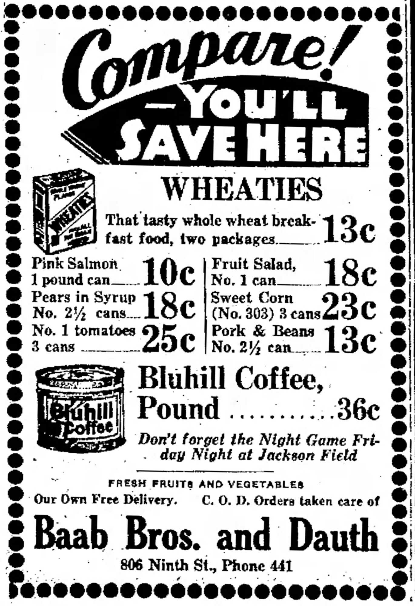 Dauth Family Archive - 1932-09-23 - Greeley Daily Tribune - Baab Bros and Dauth Advertisement