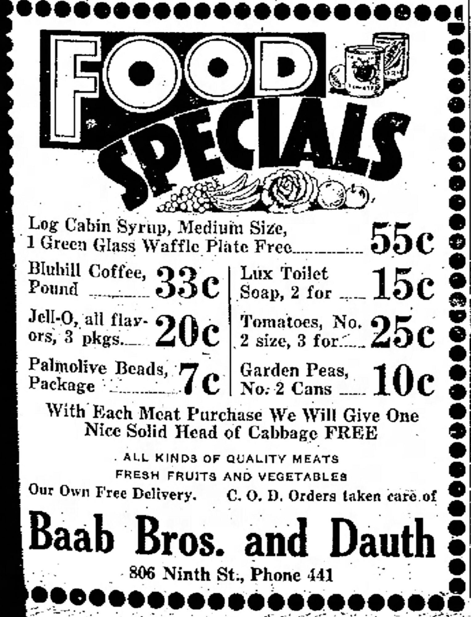 Dauth Family Archive - 1932-11-11 - Greeley Daily Tribune - Baab Bros and Dauth Advertisement