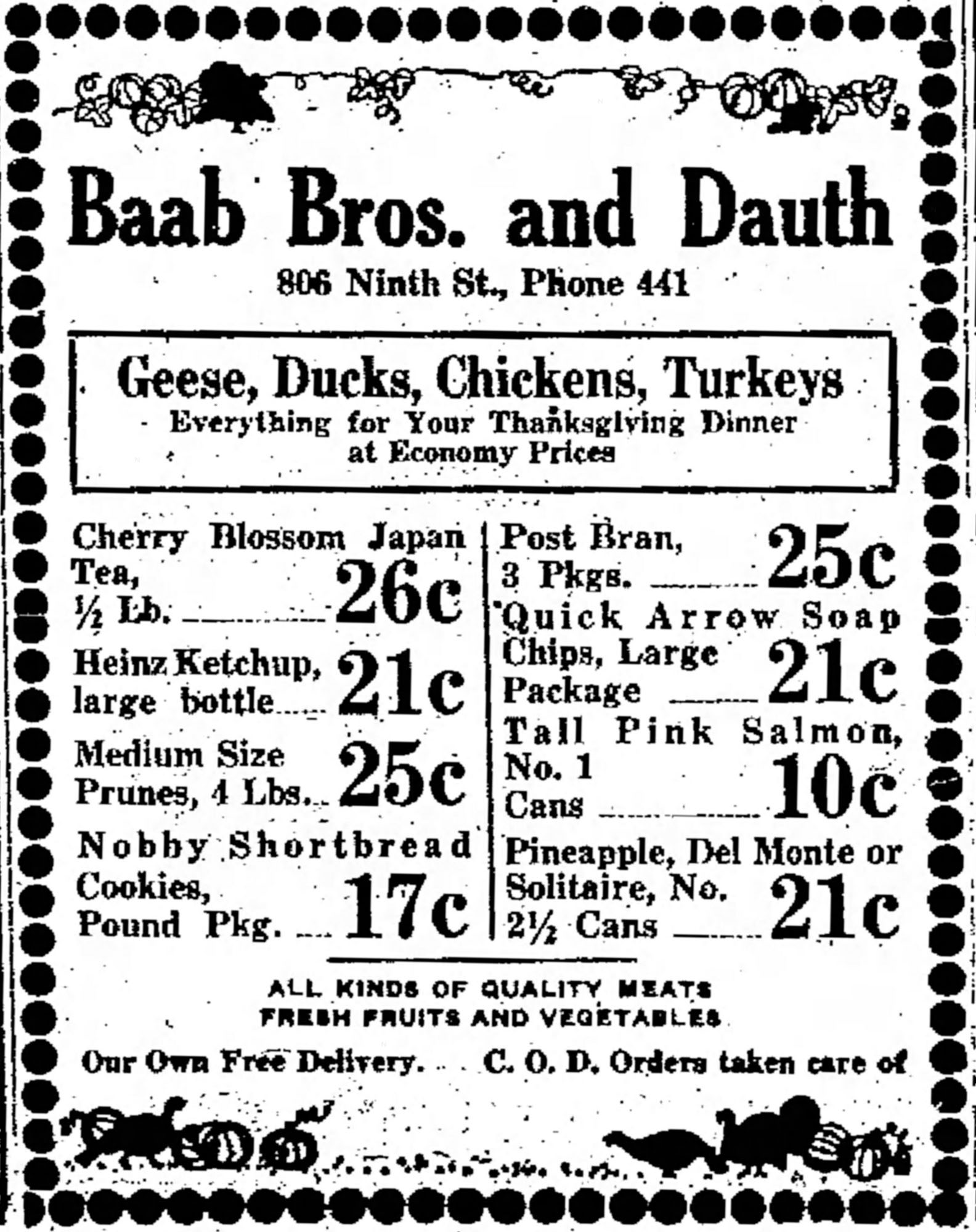 Dauth Family Archive - 1932-11-18 - Greeley Daily Tribune - Baab Bros and Dauth Advertisement