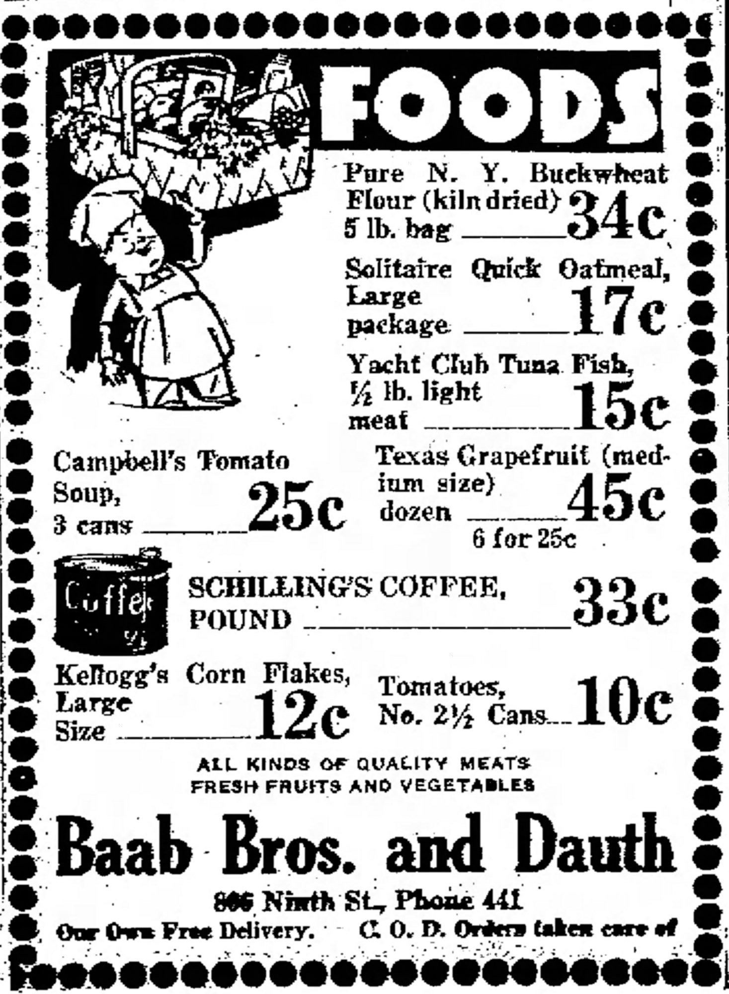 Dauth Family Archive - 1932-11-25 - Greeley Daily Tribune - Baab Bros and Dauth Advertisement