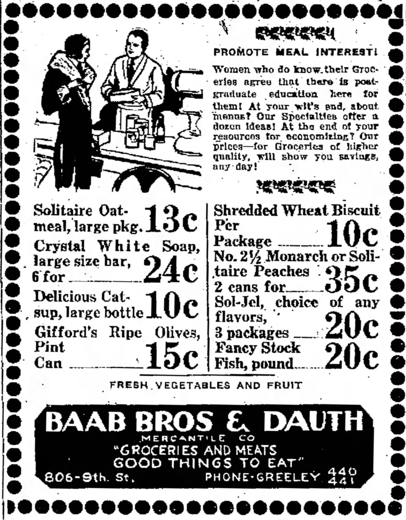 Dauth Family Archive - 1932-12-02 - Greeley Daily Tribune - Baab Bros and Dauth Advertisement