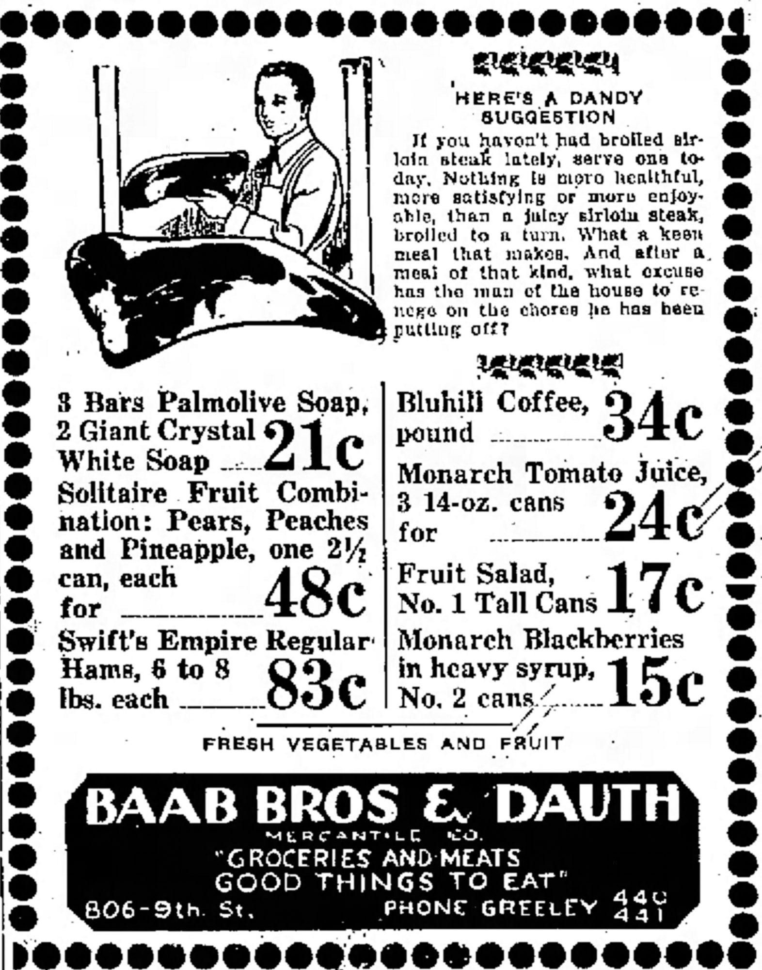 Dauth Family Archive - 1932-12-09 - Greeley Daily Tribune - Baab Bros and Dauth Advertisement