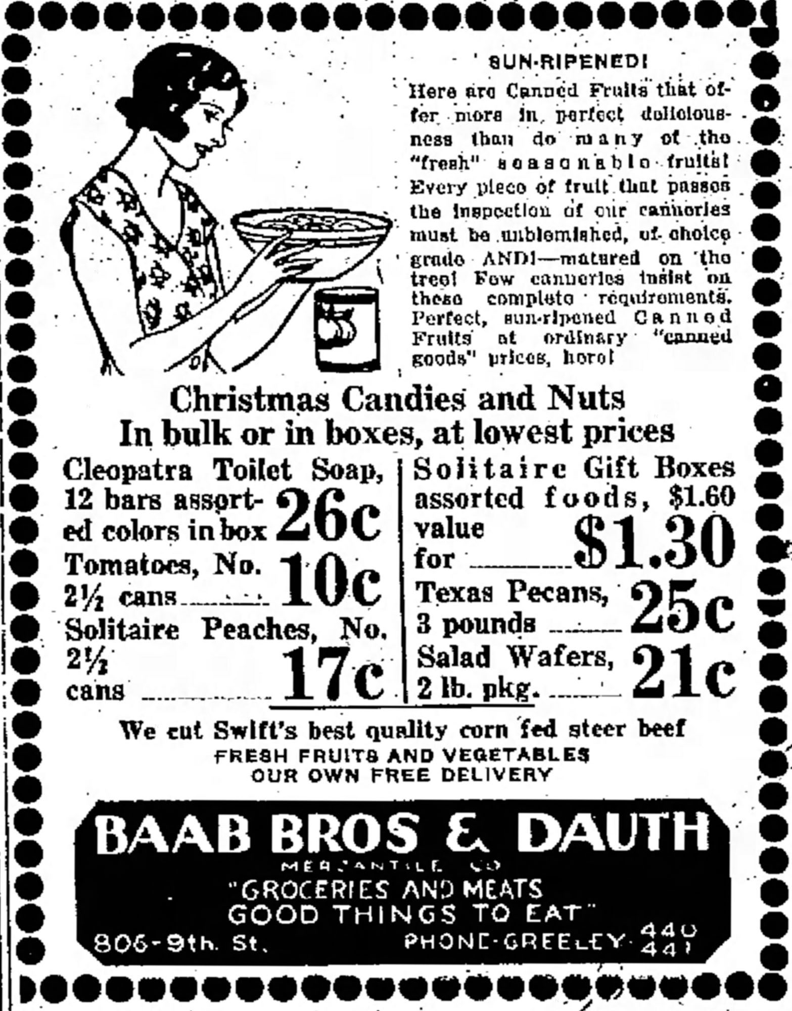 Dauth Family Archive - 1932-12-16 - Greeley Daily Tribune - Baab Bros and Dauth Advertisement