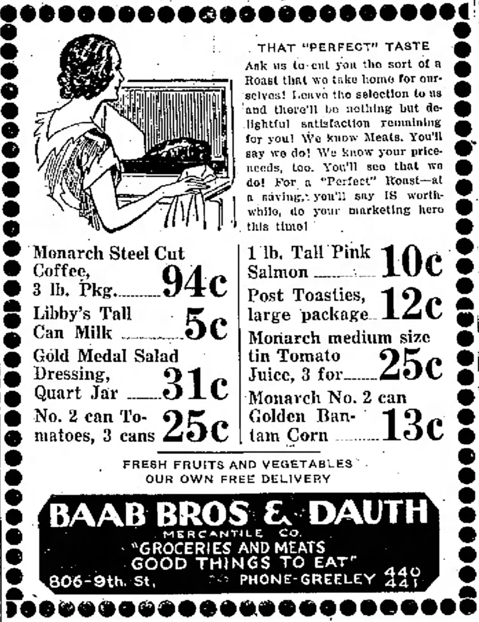 Dauth Family Archive - 1933-01-06 - Greeley Daily Tribune - Baab Bros and Dauth Advertisement