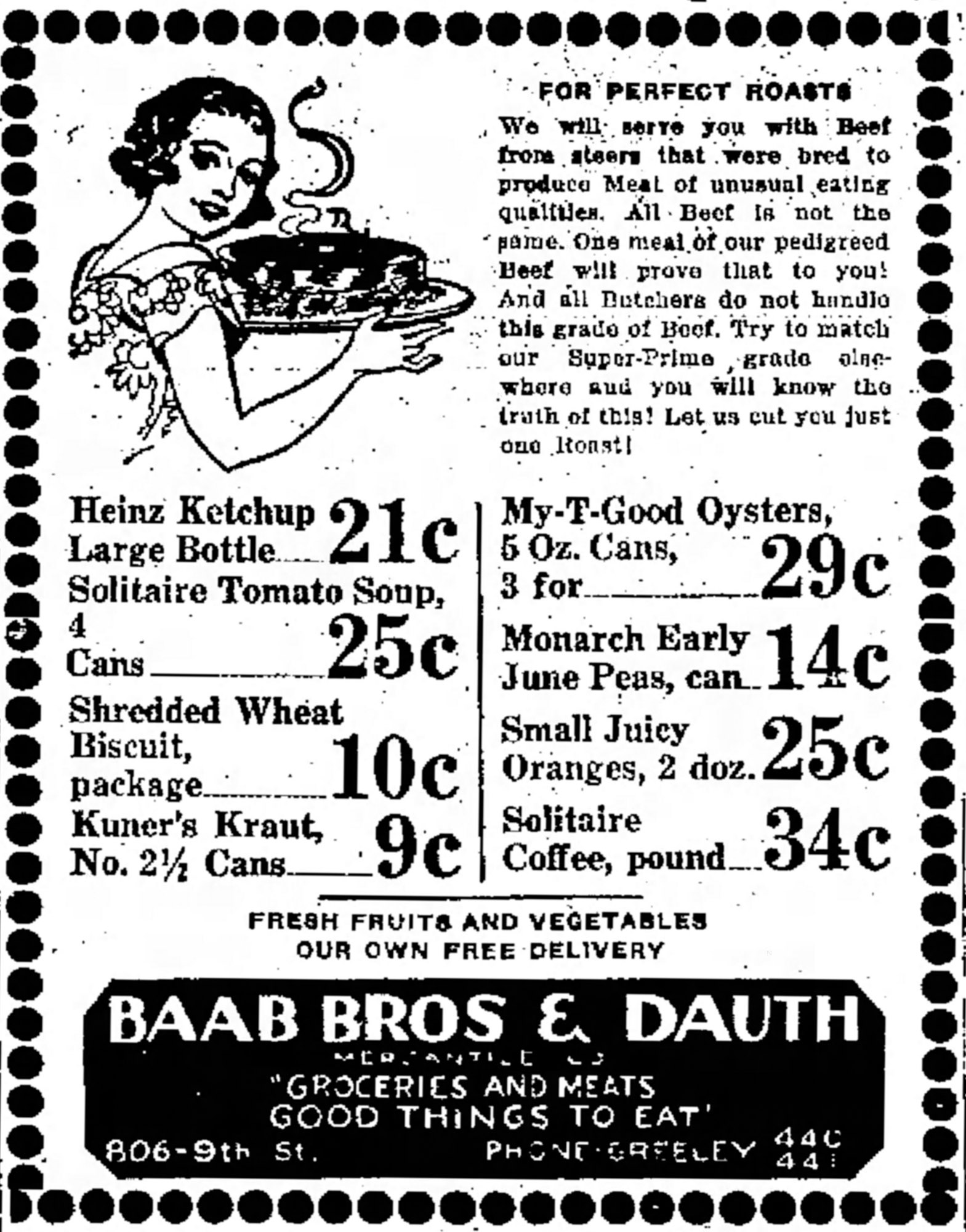 Dauth Family Archive - 1933-01-13 - Greeley Daily Tribune - Baab Bros and Dauth Advertisement
