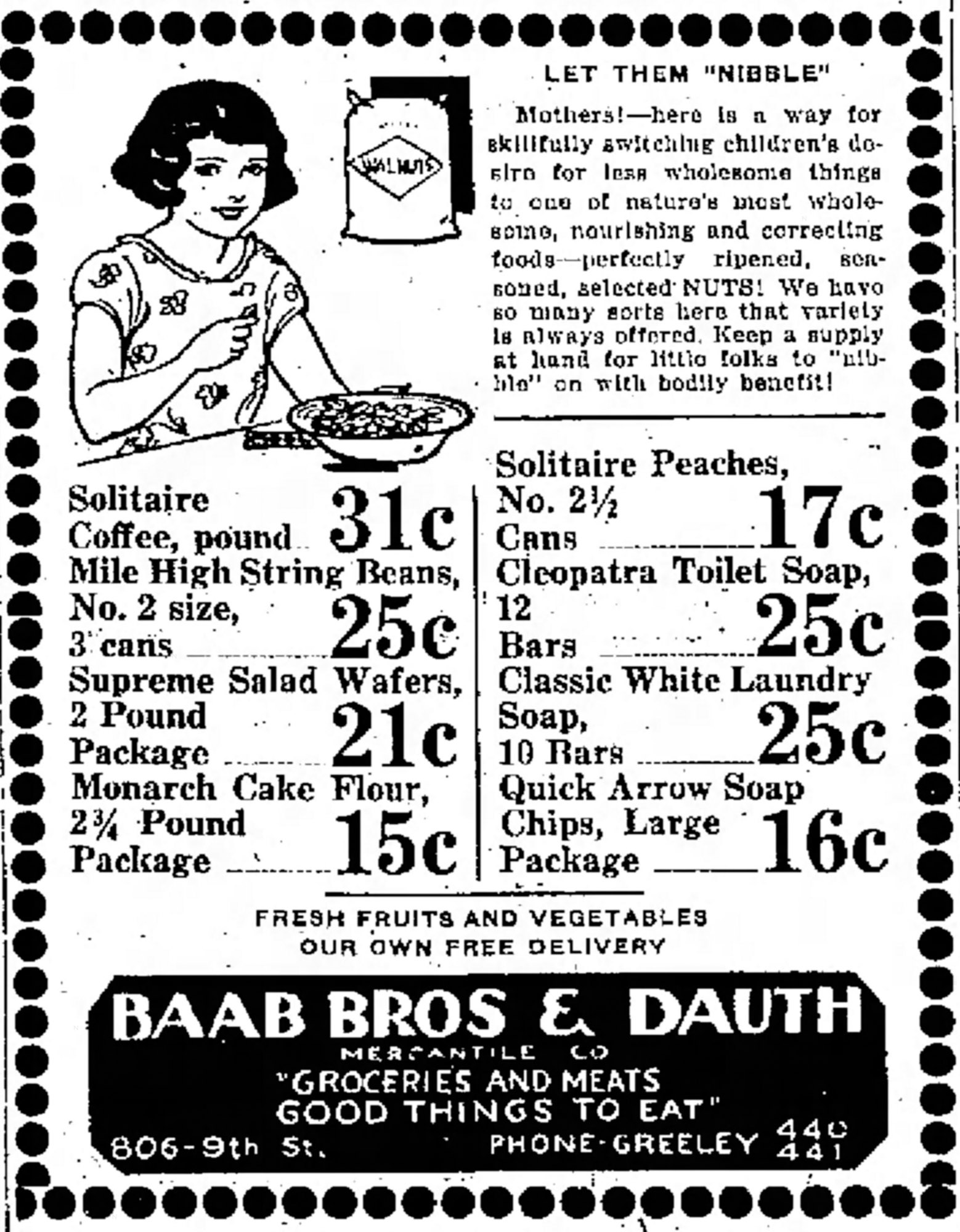 Dauth Family Archive - 1933-01-20 - Greeley Daily Tribune - Baab Bros and Dauth Advertisement