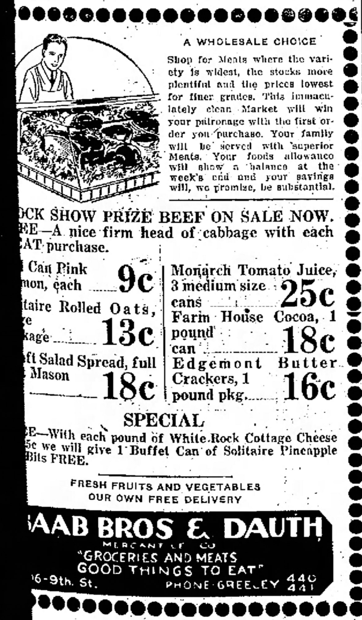 Dauth Family Archive - 1933-01-27 - Greeley Daily Tribune - Baab Bros and Dauth Advertisement