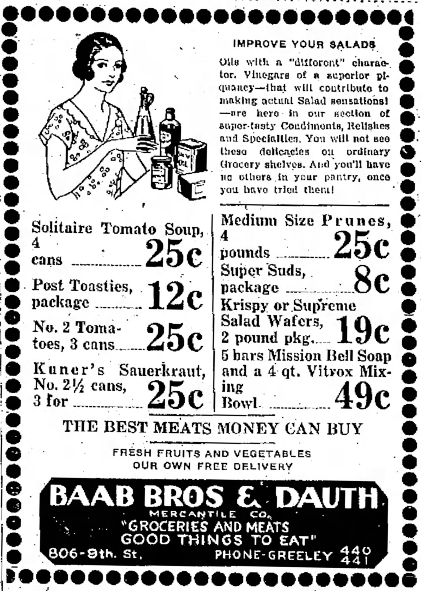 Dauth Family Archive - 1933-02-03 - Greeley Daily Tribune - Baab Bros and Dauth Advertisement