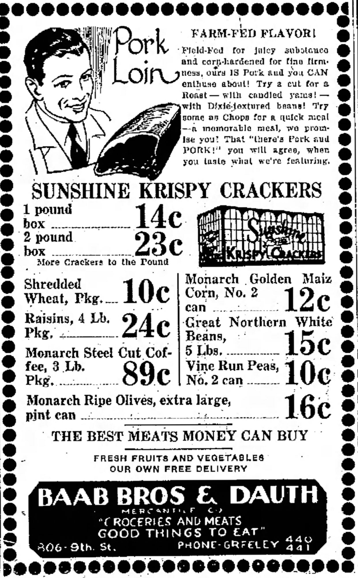 Dauth Family Archive - 1933-02-10 - Greeley Daily Tribune - Baab Bros and Dauth Advertisement